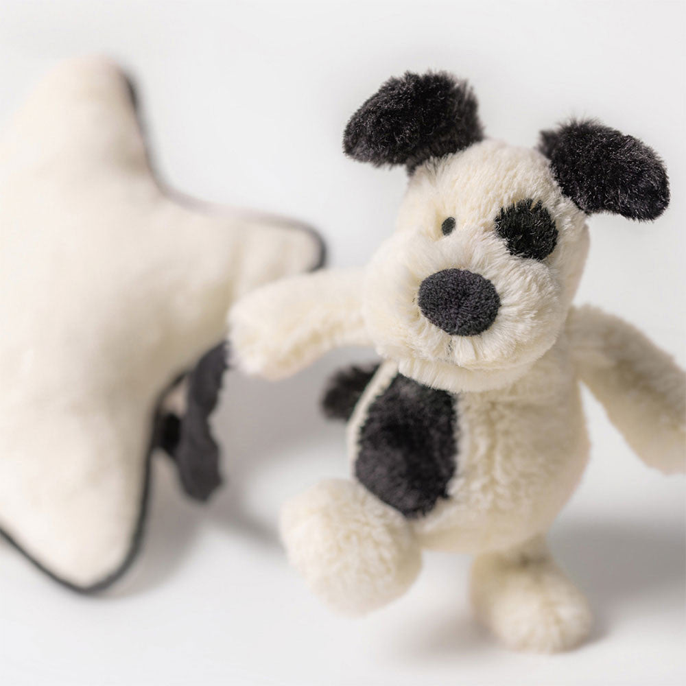 Jellycat Bashful Black & Cream Puppy Musical Pull Toy