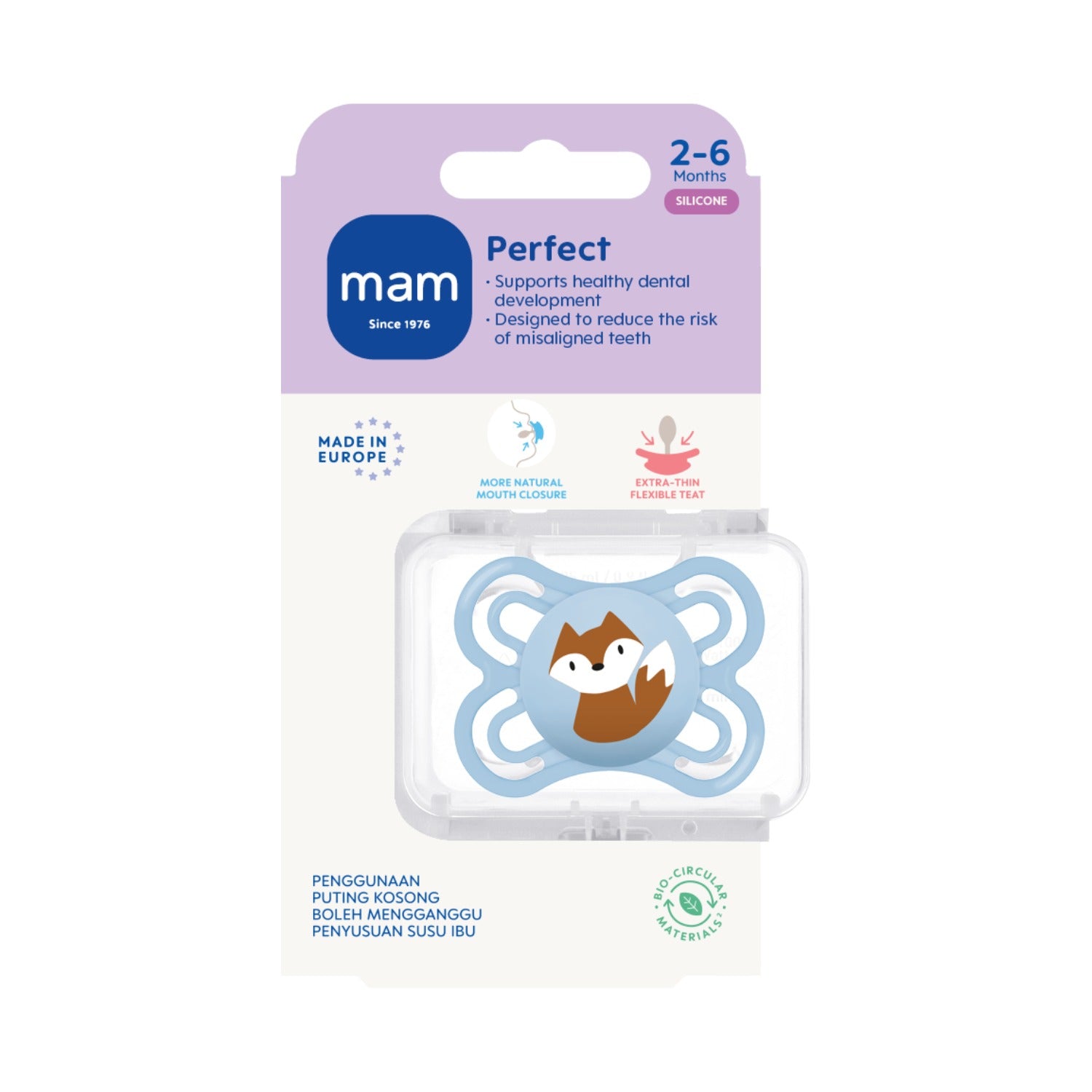 MAM Perfect Pacifier with Case, 2-6M (3 Assorted Designs)