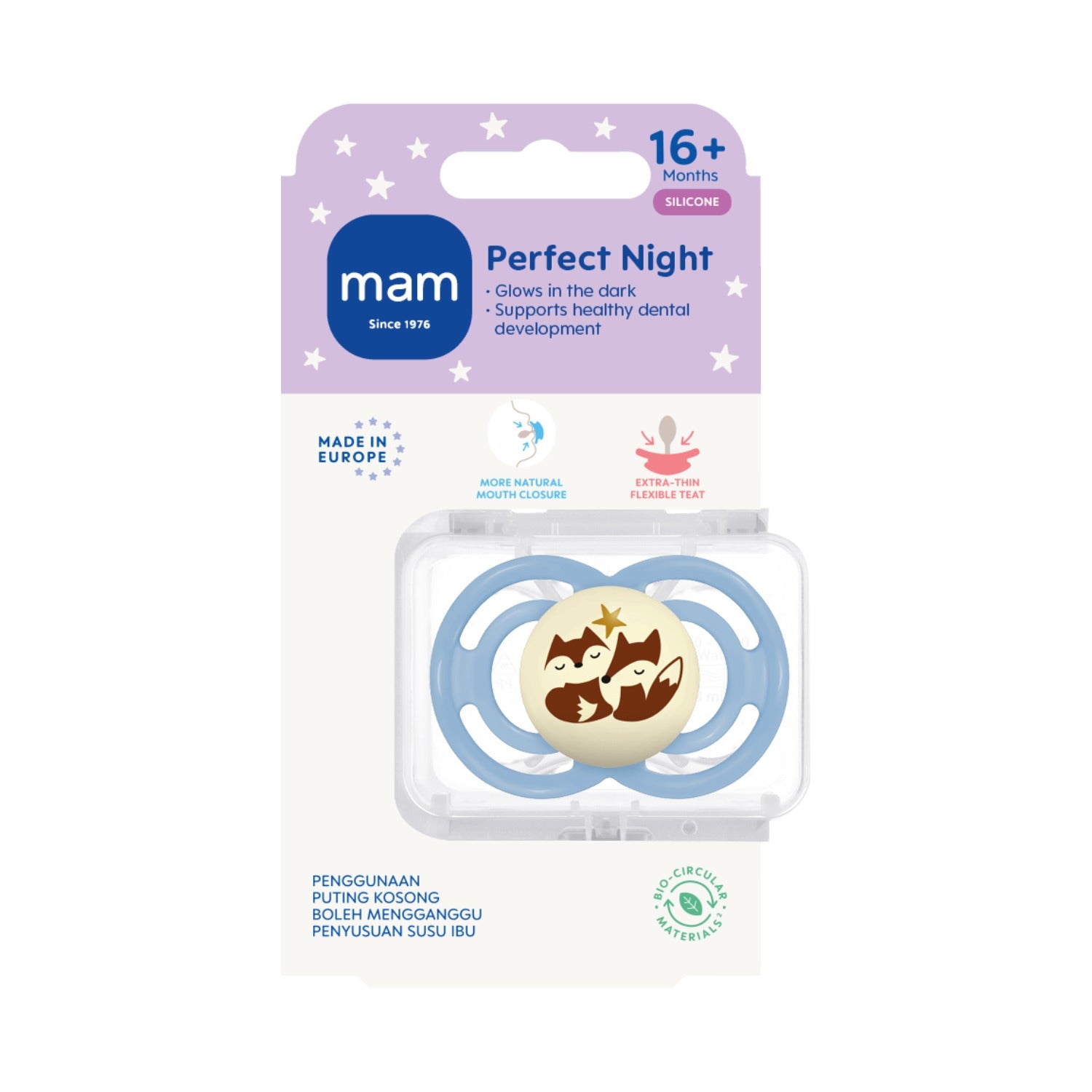 MAM Perfect Night Pacifier with Case, 16M+ (3 Assorted Designs)
