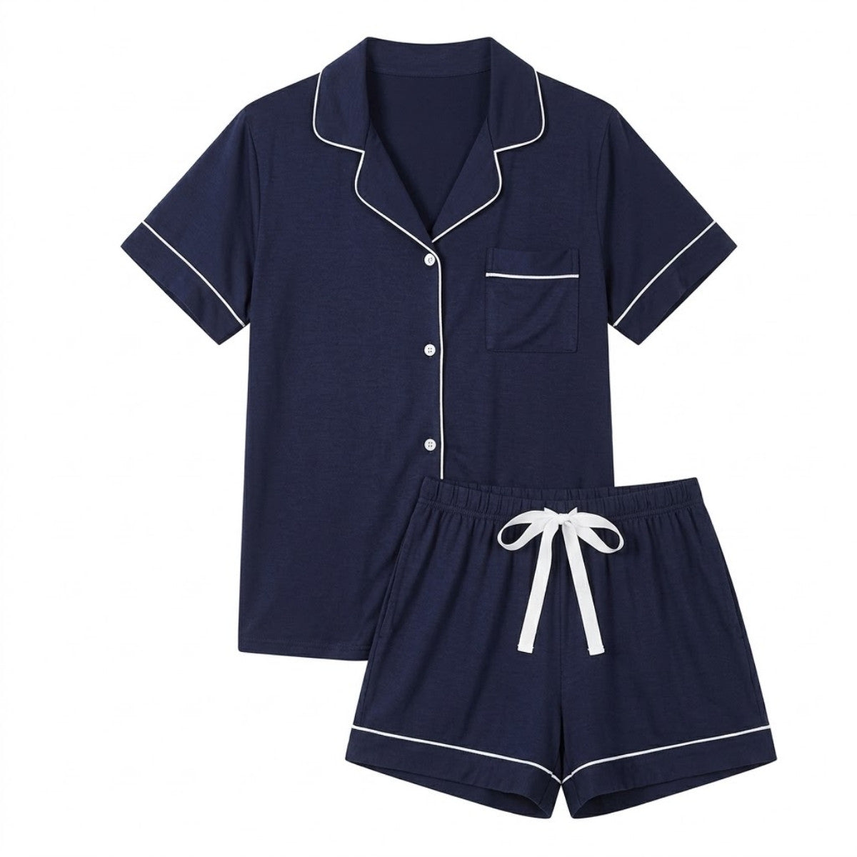 MPJ Alaise Women's Bamboo Pyjamas Short Set  – Navy Blue (4 Sizes) - Pupsik Singapore