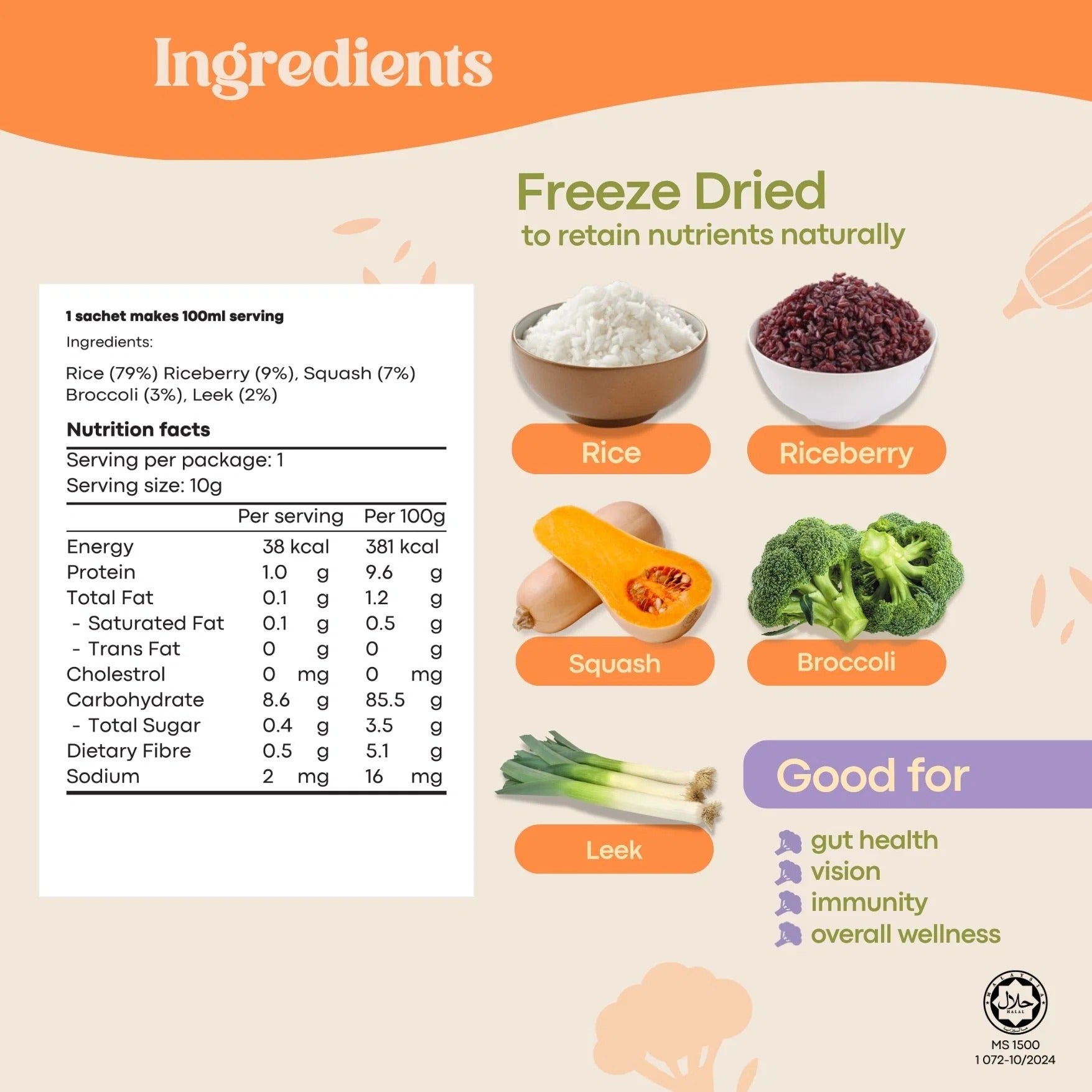 AVIA Berry Quick Porridge, 2pks/box - Squash & Broccoli (Exp 07/28) | SG Homemade