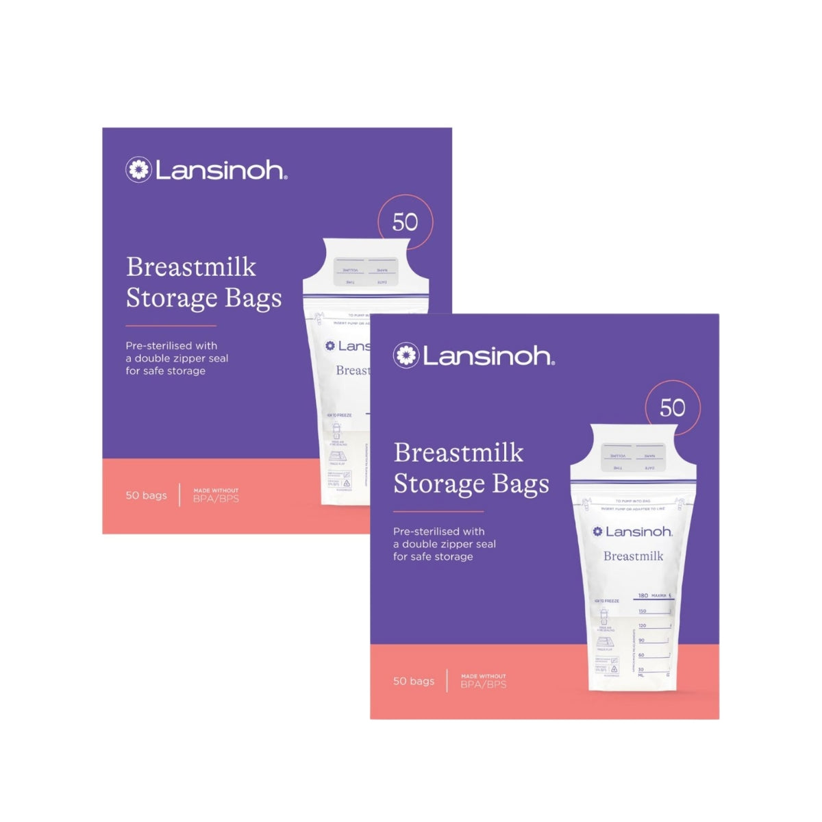 [2-pack] Lansinoh Breastmilk Storage Bags 6oz, 50pc (UK Version)
