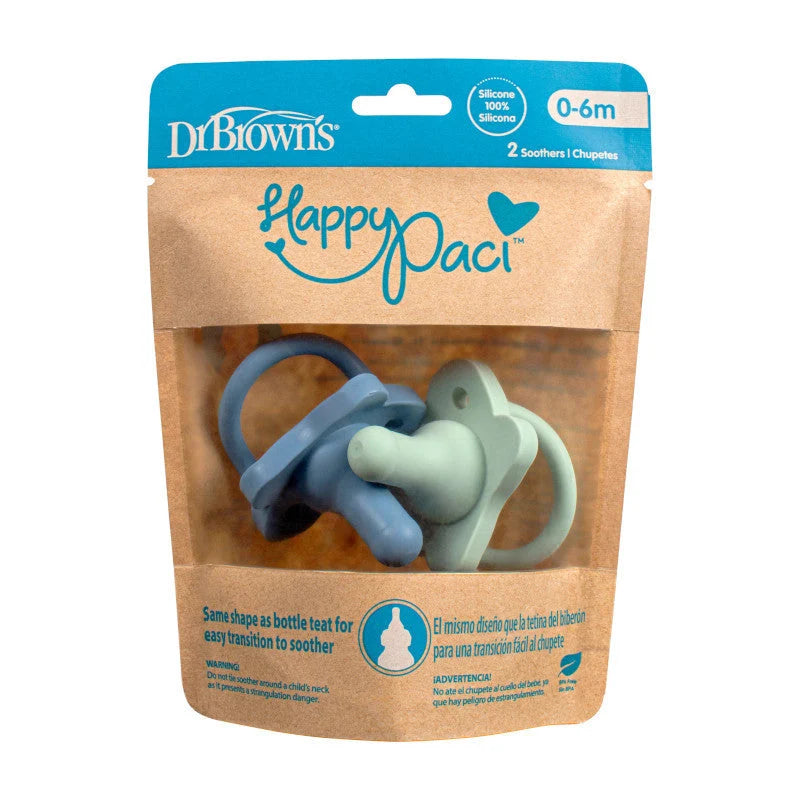 Dr. Brown's HappyPaci Silicone One-Piece Soother, 2pk (0-6m) - 2 Colors