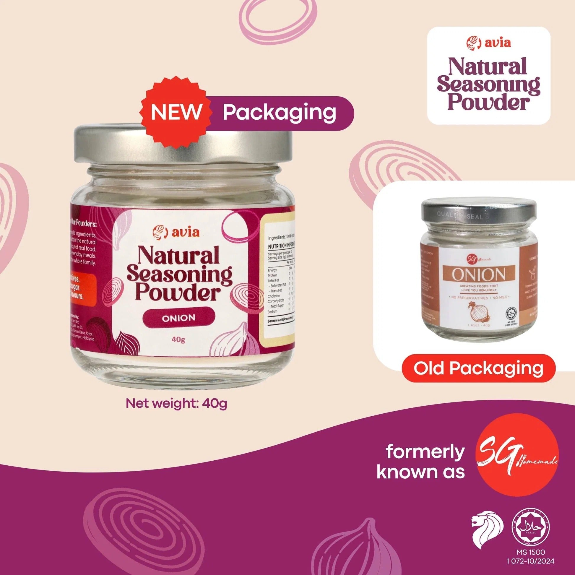 AVIA Onion Natural Seasoning Powder, 40g (Exp 01/28) | SG Homemade
