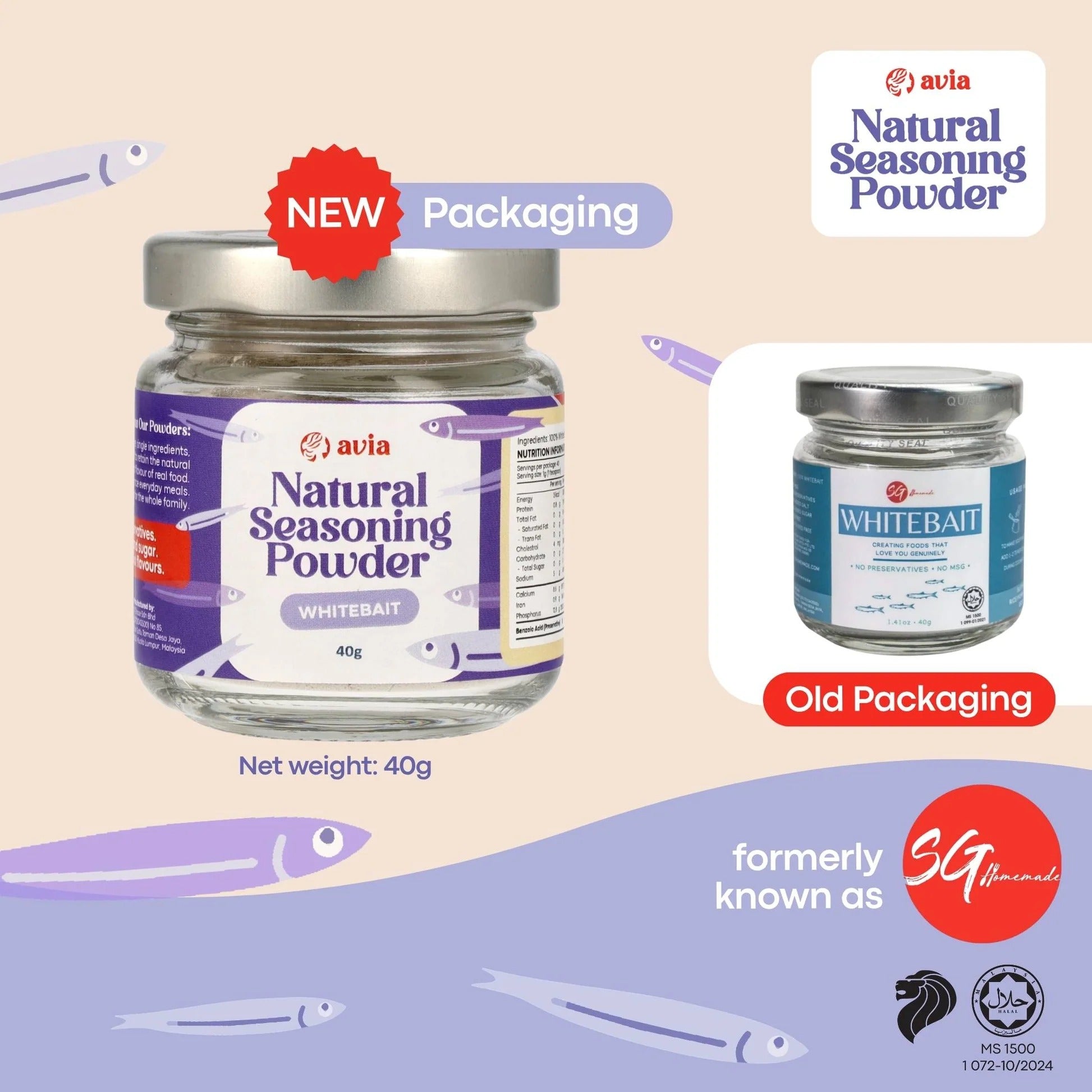 AVIA Whitebait Natural Seasoning Powder, 40g (Exp 01/28) | SG Homemade