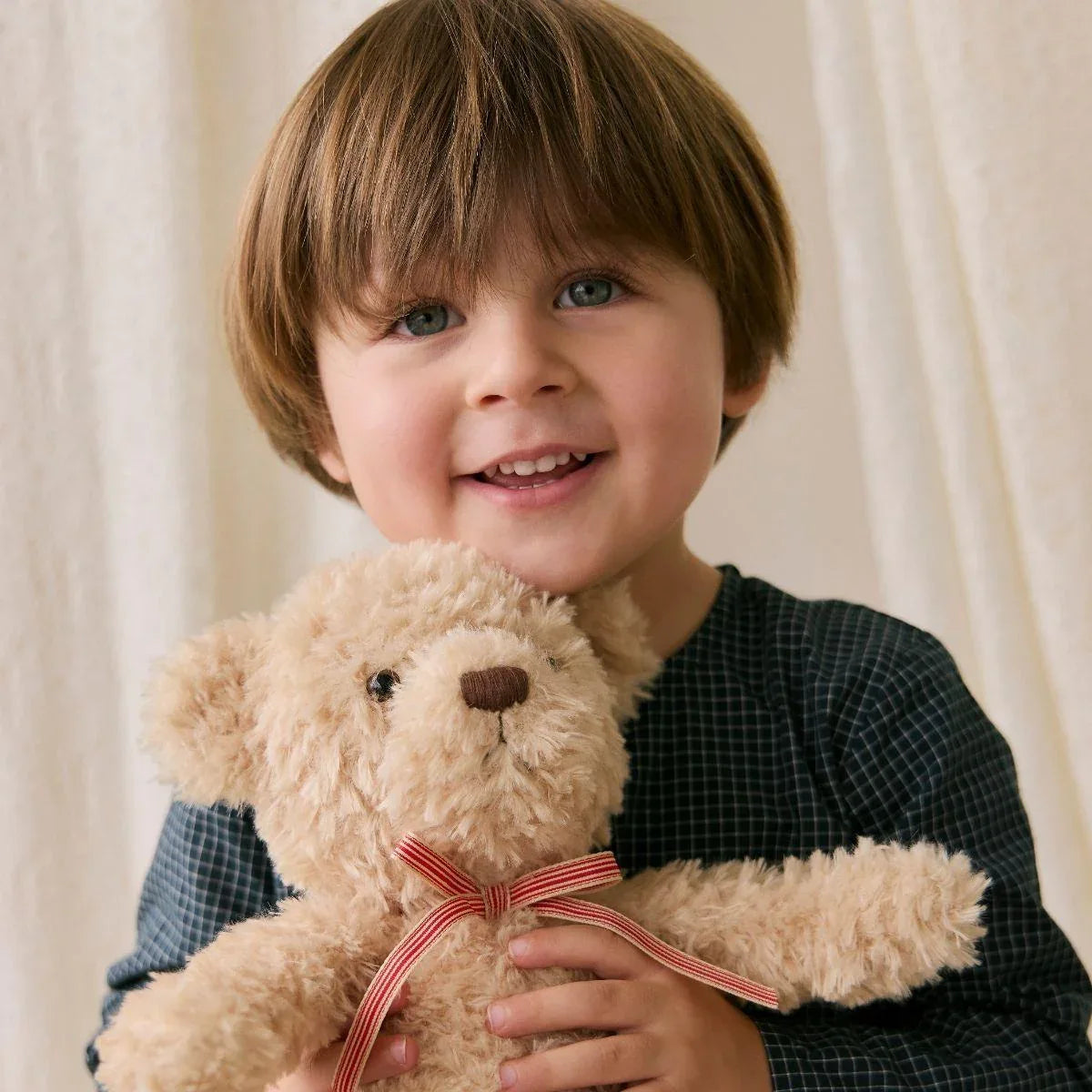 Snuggle Bunnies Arthur The Bear with Red Stripe Bow Soft Toy