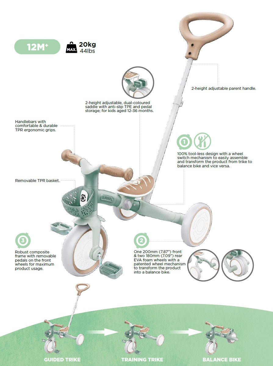 Globber Learning Trike 3-in-1 Plus Ecologic (2 Colors) | 12-36M