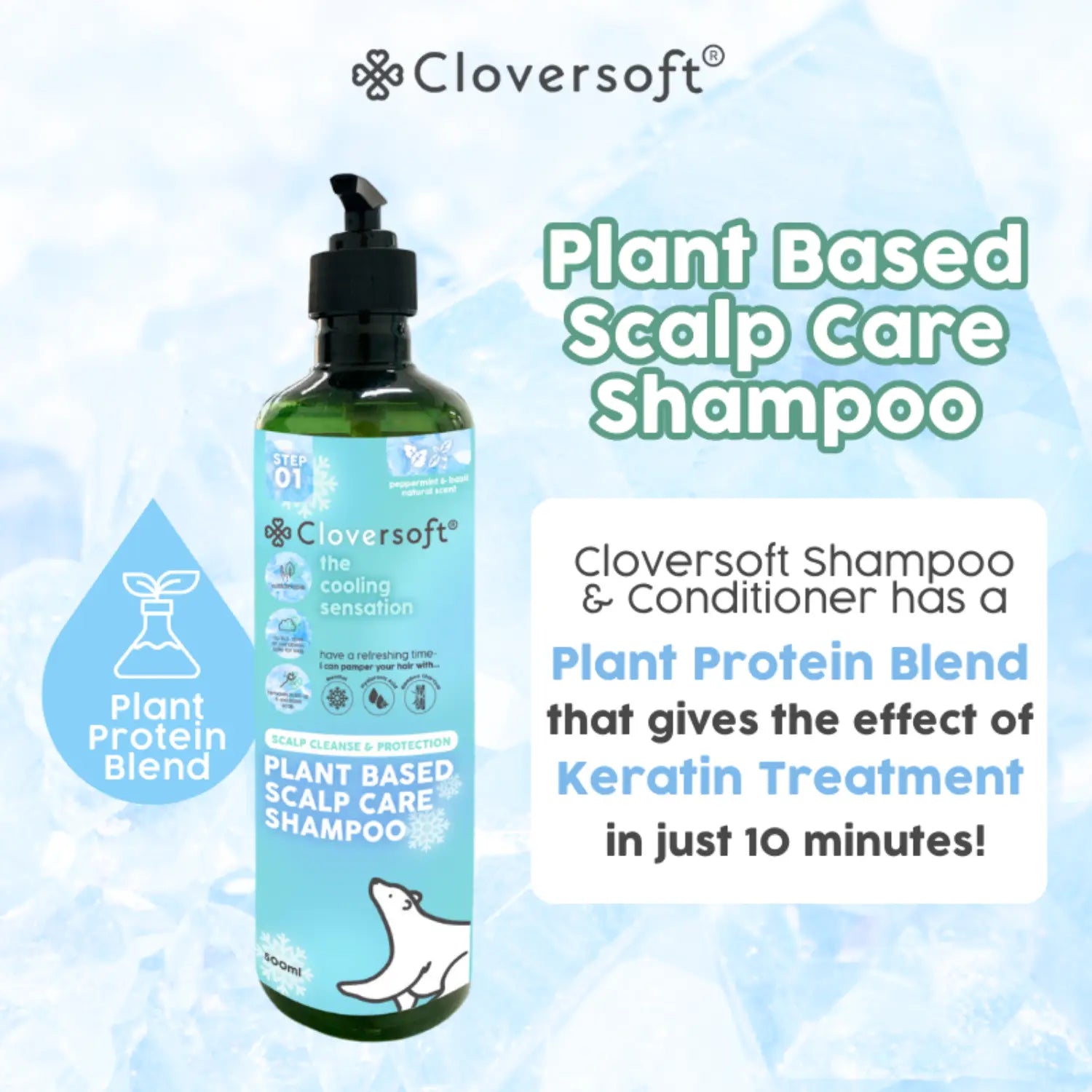Cloversoft Plant-Based Scalp Care Hair Shampoo, 500ml - Peppermint & Basilic Fraise (Exp 12/28) - Pupsik Singapore