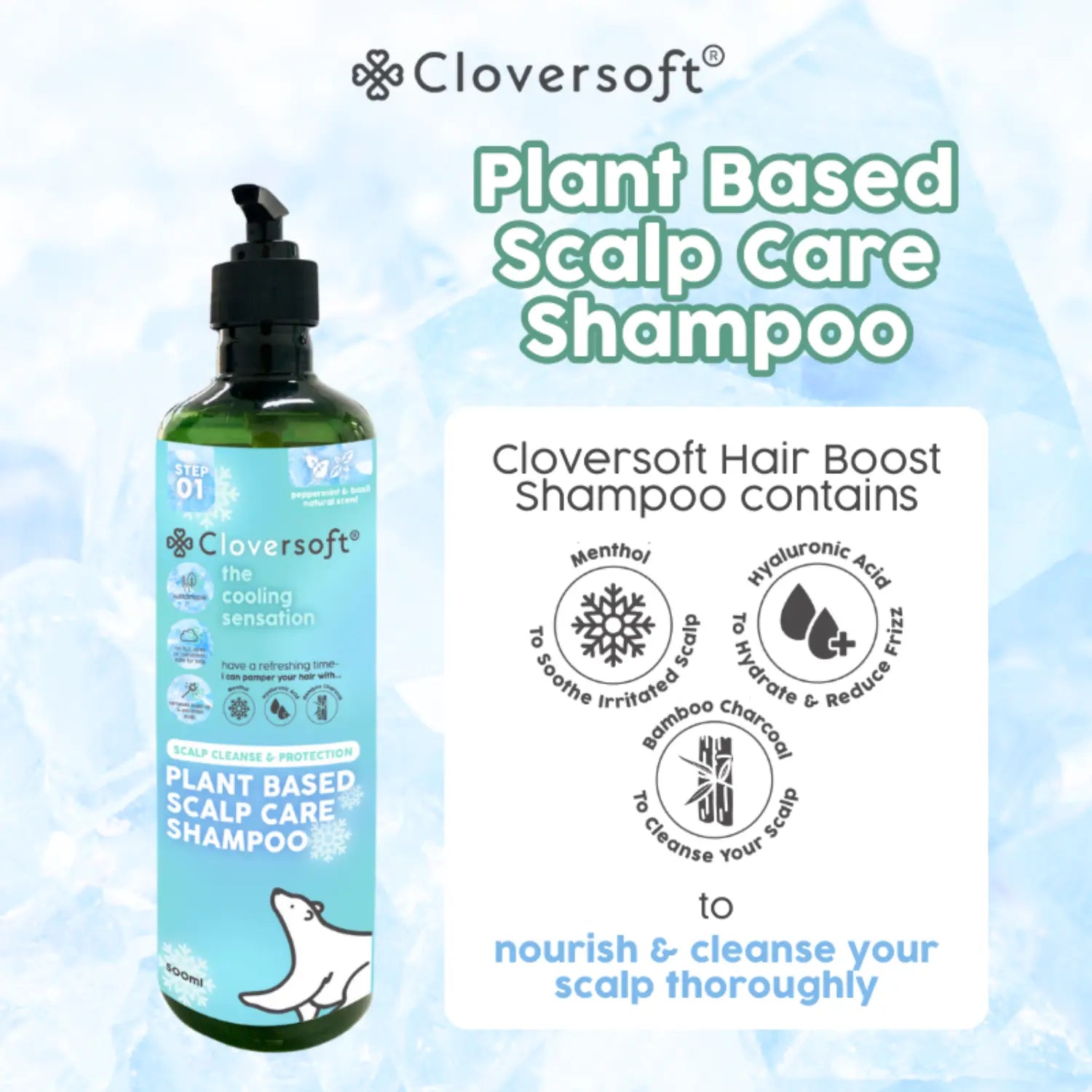Cloversoft Plant-Based Scalp Care Hair Shampoo, 500ml - Peppermint & Basilic Fraise (Exp 12/28) - Pupsik Singapore