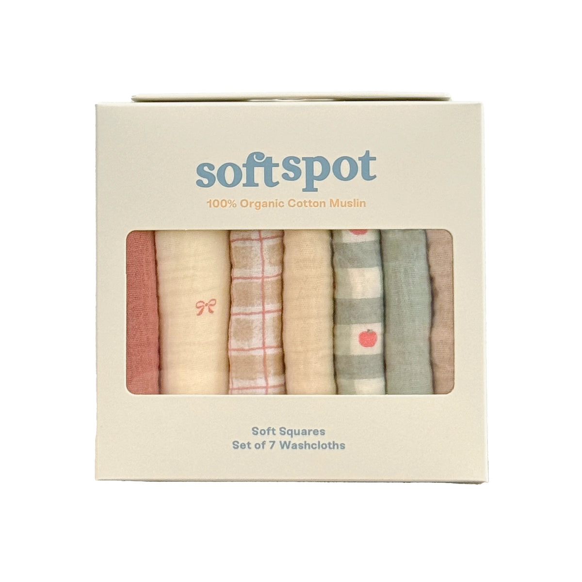 Soft Spot Squares Wash Cloth Set, 7pcs (6 Designs)