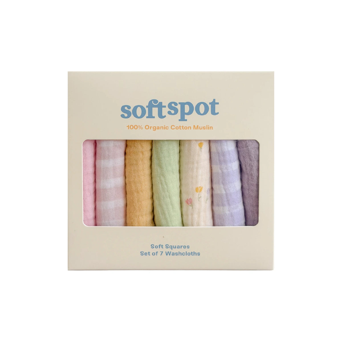 Soft Spot Squares Wash Cloth Set, 7pcs (6 Designs)