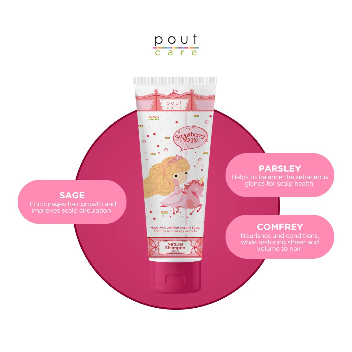 pout Care Strawberry Magic Natural Shampoo, 250ml (Exp 06/29)