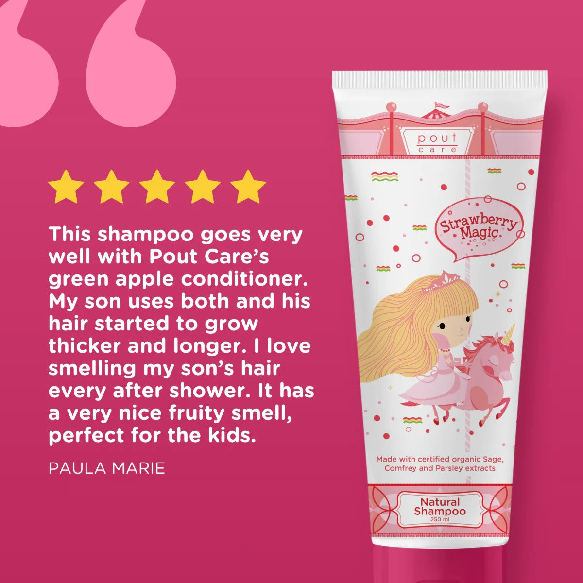 pout Care Strawberry Magic Natural Shampoo, 250ml (Exp 06/29)