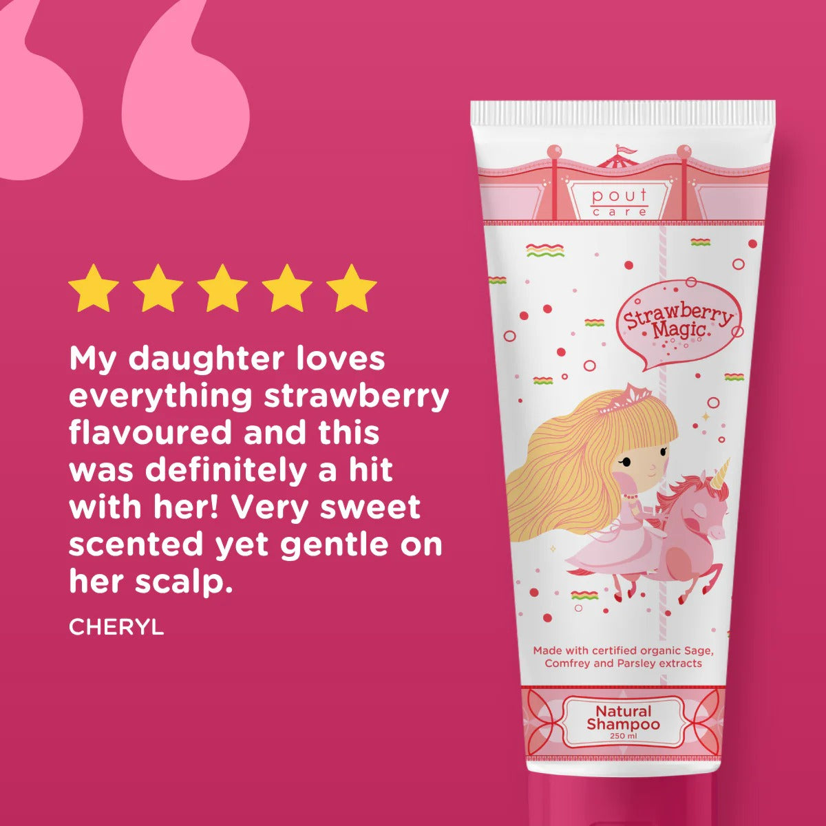 pout Care Strawberry Magic Natural Shampoo, 250ml (Exp 06/29)