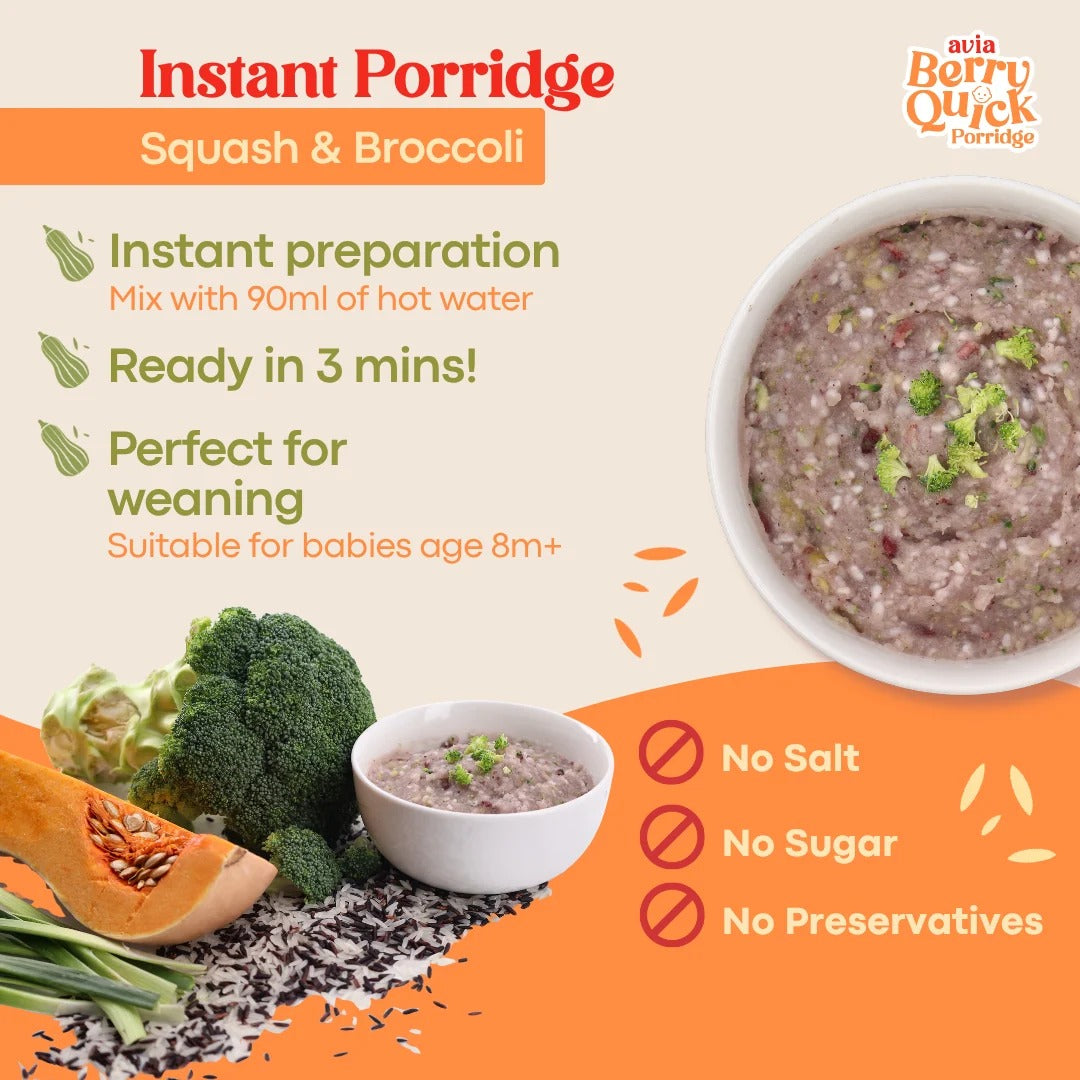AVIA Berry Quick Porridge, 2pks/box - Squash & Broccoli (Exp 07/28) | SG Homemade