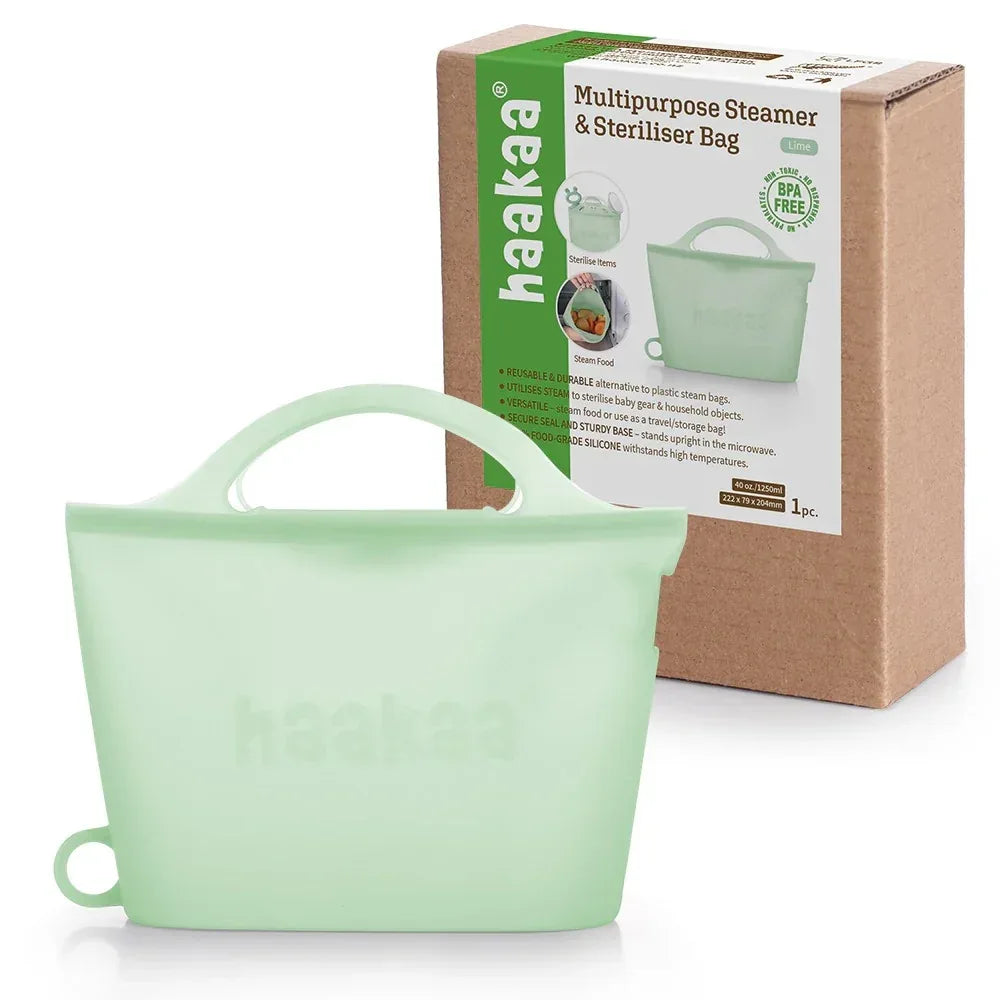 Haakaa Multipurpose Steamer and Steriliser Bag (Lime) - 1250ml (2 Types) - Pupsik Singapore