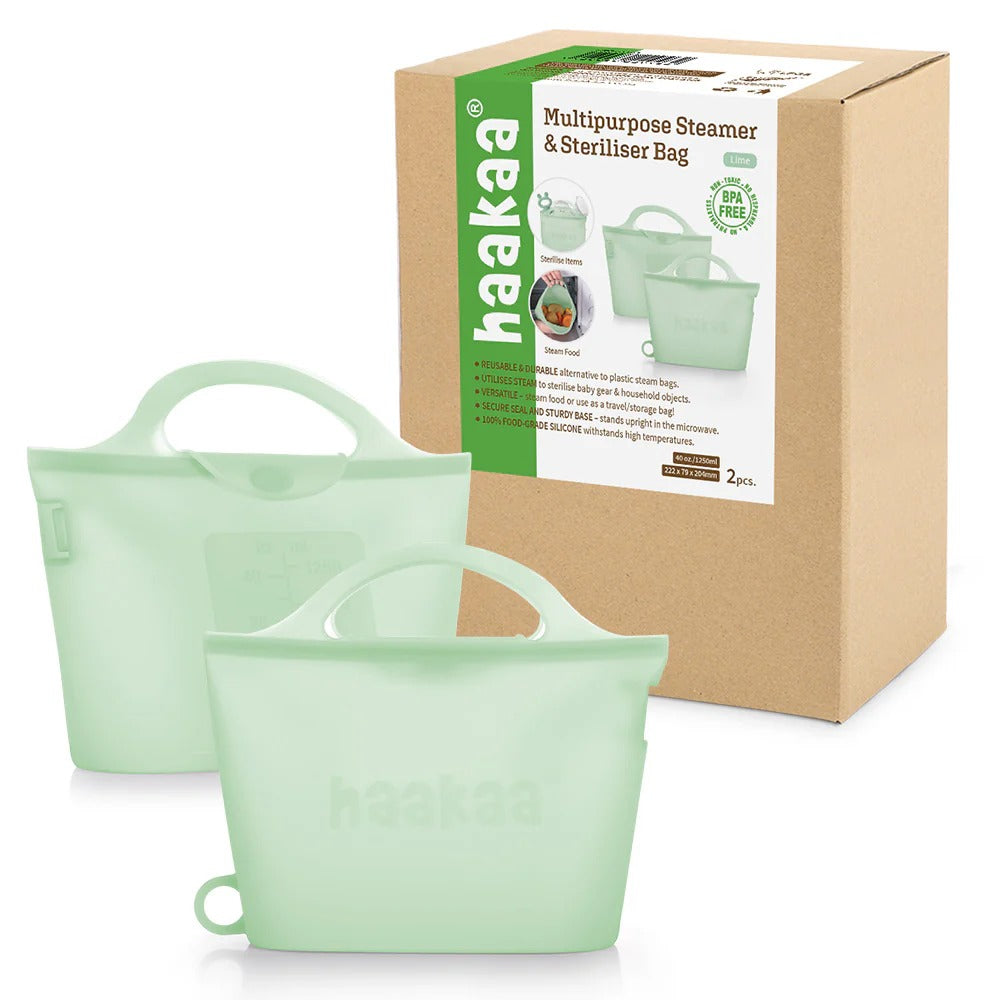 Haakaa Multipurpose Steamer and Steriliser Bag (Lime) - 1250ml (2 Types) - Pupsik Singapore