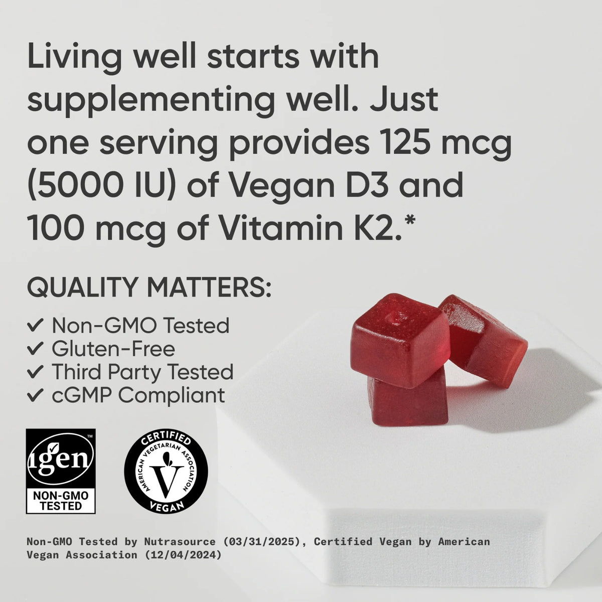 Sports Research Vegan D3 + K2 Gummies, 60s (Exp 12/27)