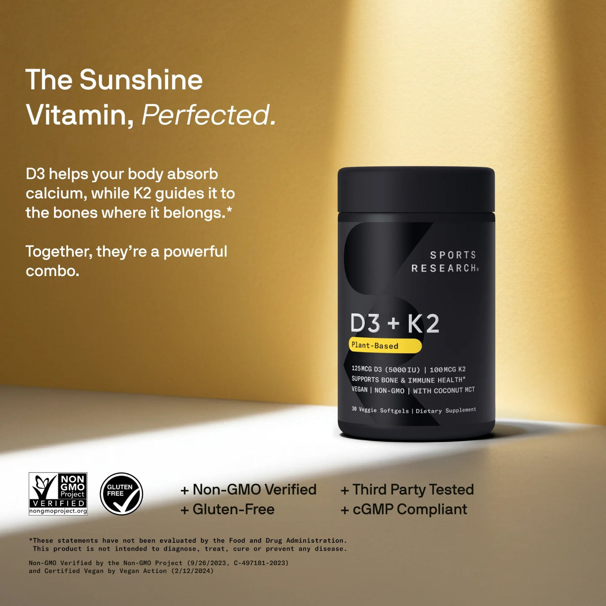 Sports Research Plant-based Vitamin D3 + K2 Soft Gels (2 Sizes)