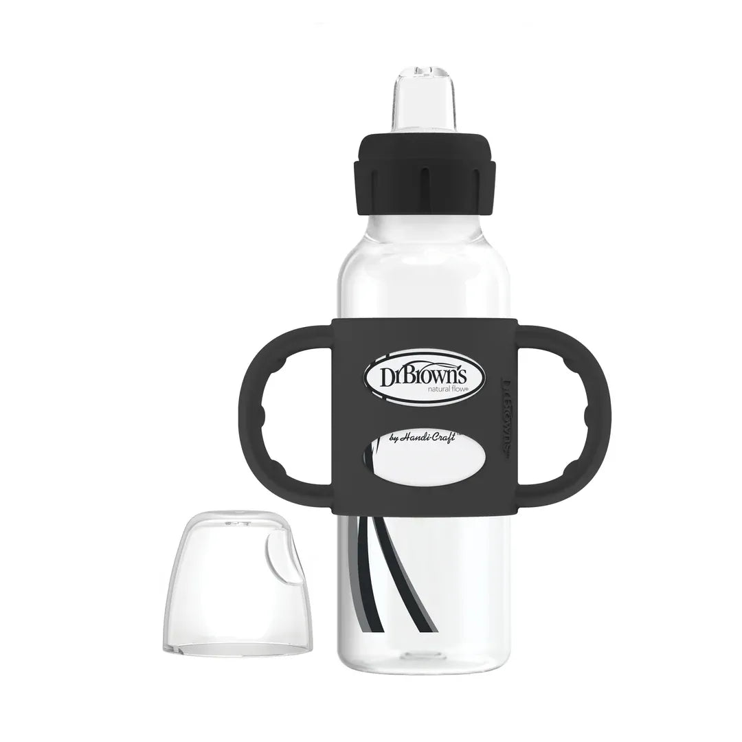 Dr. Brown's Milestones Narrow Sippy Spout Bottle with Silicone Handles, 8 oz/250 mL (7 Colors)