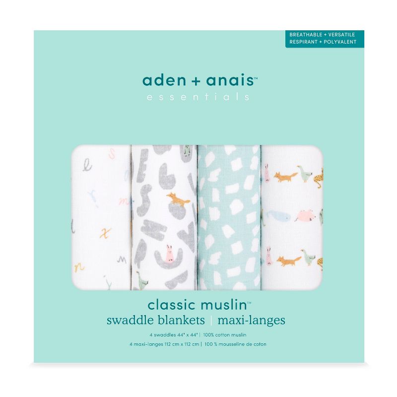 Aden Anais Essentials Muslin Cotton Swaddle (44 x 44 in), 4pk (31 Designs) - Pupsik Singapore