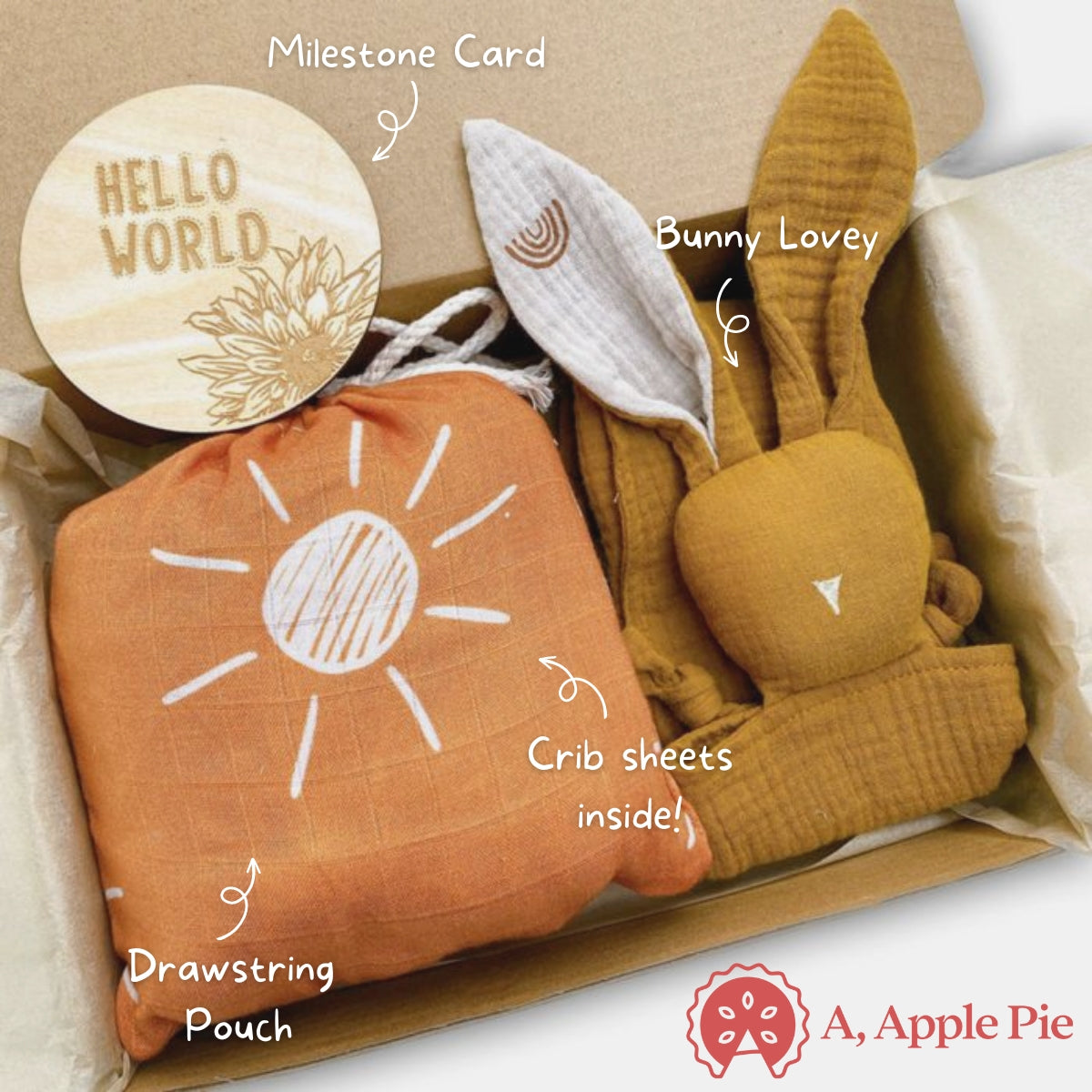 A, Apple Pie Newborn Baby Crib Sheets Gift Set (4 Designs)
