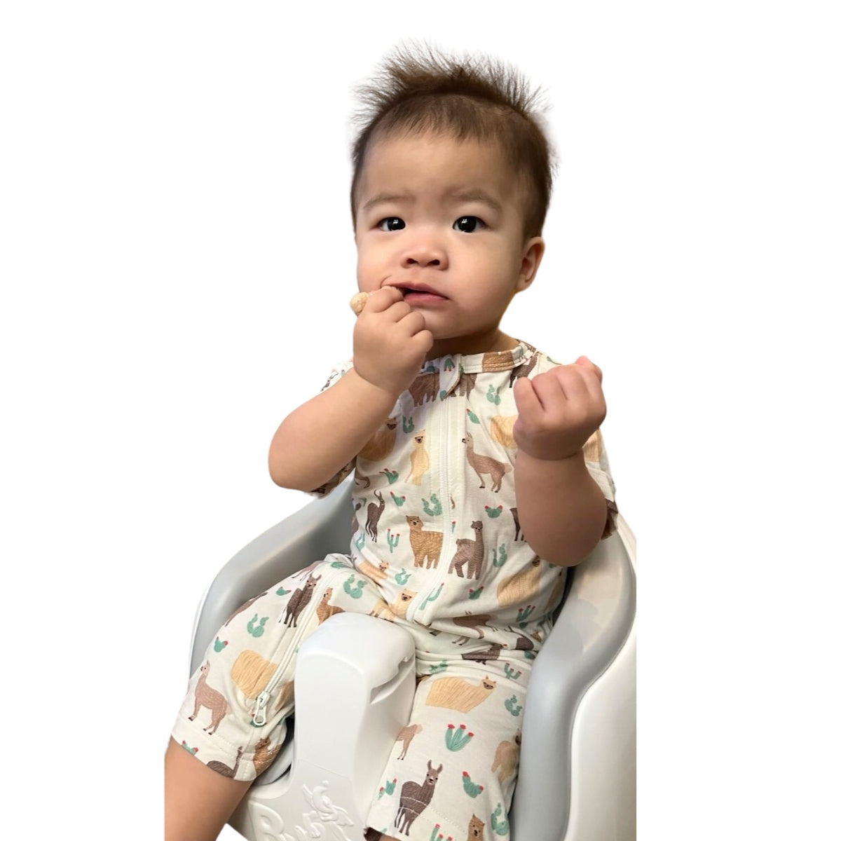 A, Apple Pie Bamboo Baby Zip Short Sleeve Romper - Llamas & Cacti (5 Sizes)
