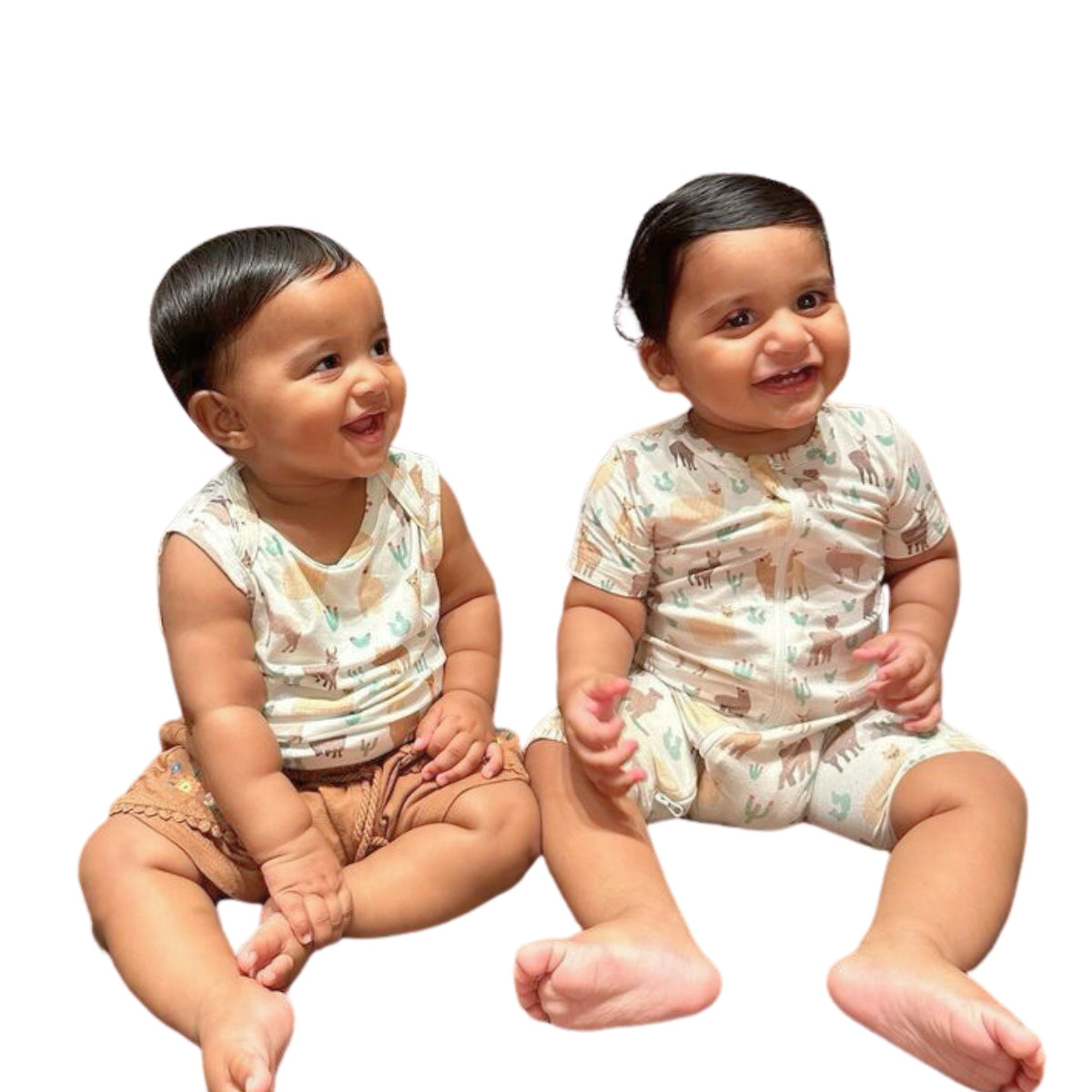 A, Apple Pie Bamboo Baby Zip Short Sleeve Romper - Llamas & Cacti (5 Sizes)