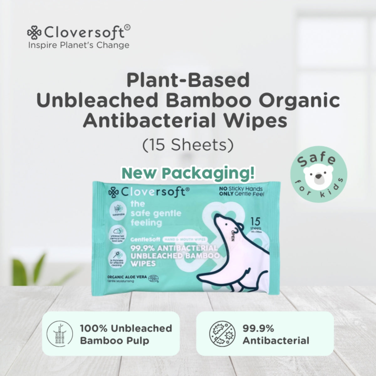 Cloversoft Plant-Based Unbleached Bamboo Organic Antibacterial Wipes  (10x15=150 sheets) - Exp 10/27