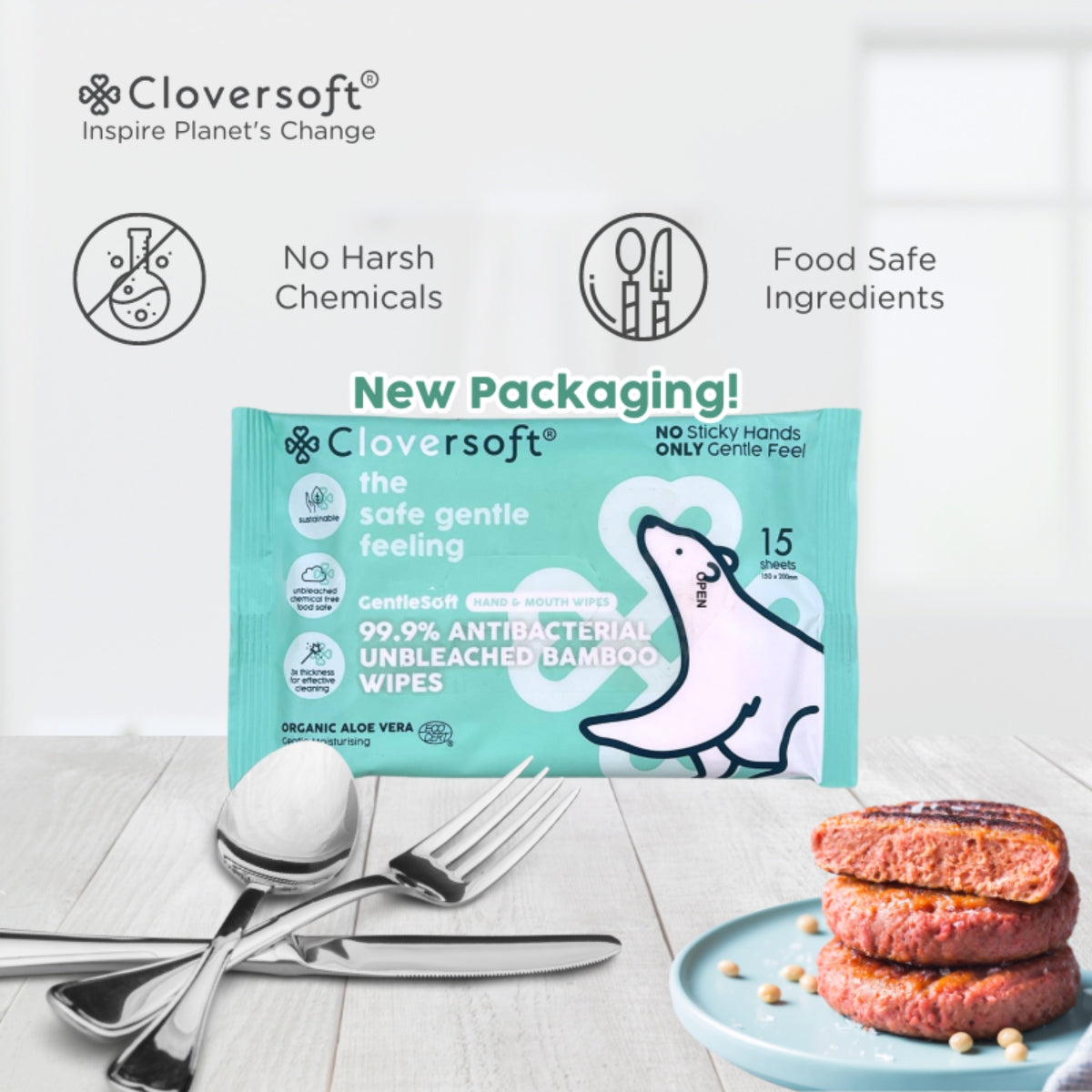 Cloversoft Plant-Based Unbleached Bamboo Organic Antibacterial Wipes  (10x15=150 sheets) - Exp 10/27
