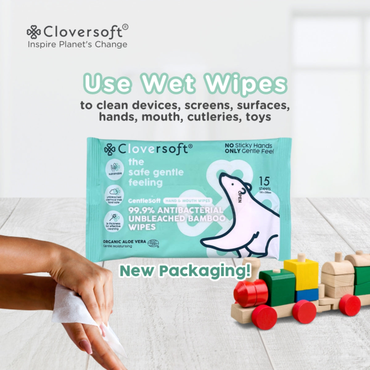 Cloversoft Plant-Based Unbleached Bamboo Organic Antibacterial Wipes  (10x15=150 sheets) - Exp 10/27