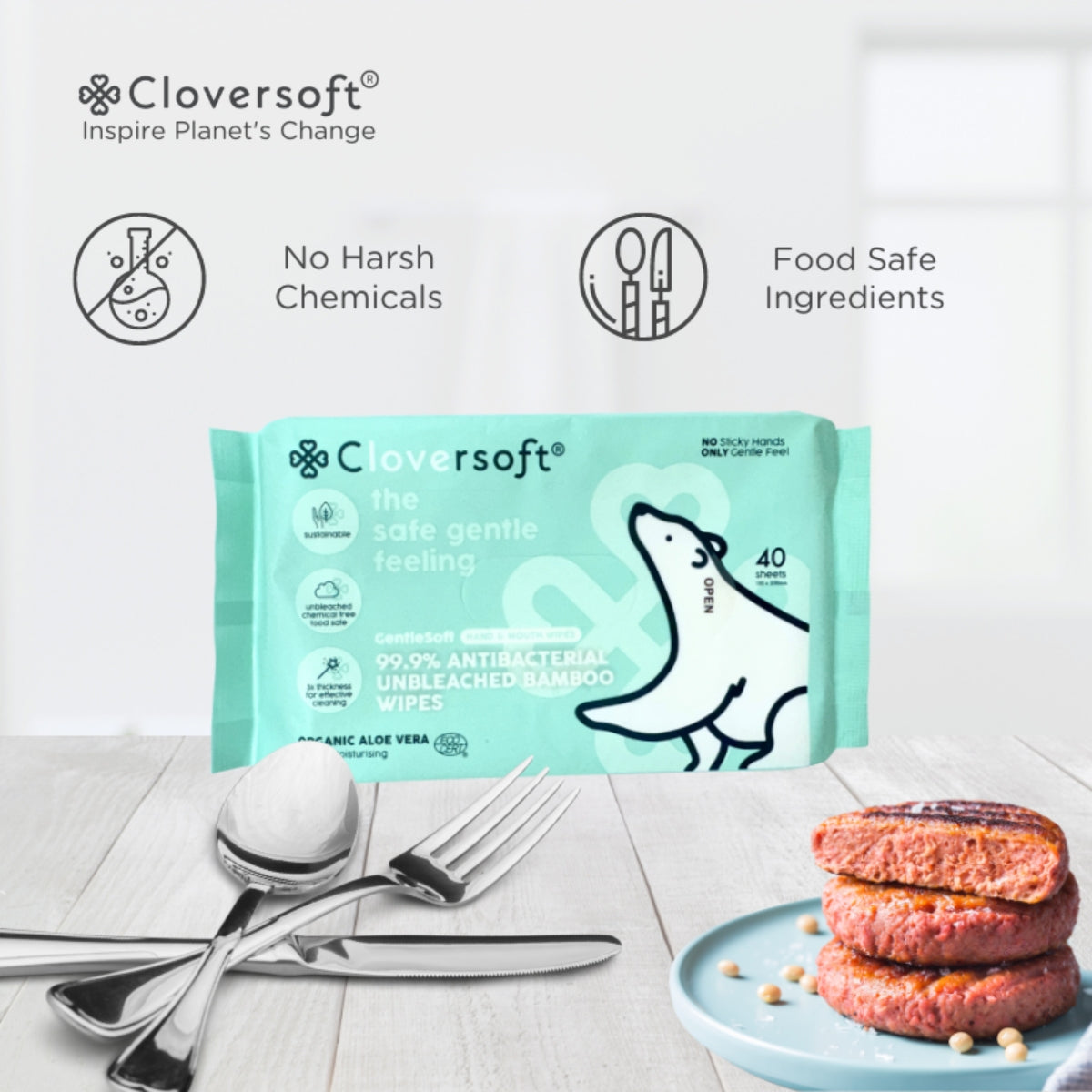 Cloversoft Plant-Based Unbleached Bamboo Organic Antibacterial Wipes (10pks x 40 sheets) - Exp 10/27