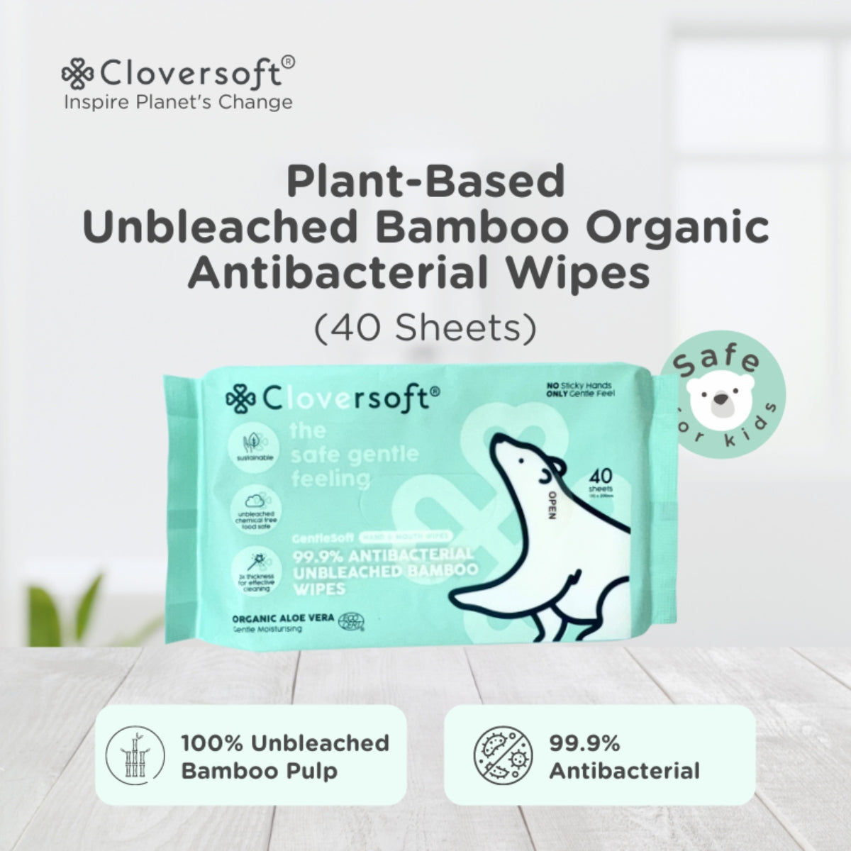 Cloversoft Plant-Based Unbleached Bamboo Organic Antibacterial Wipes (10pks x 40 sheets) - Exp 10/27
