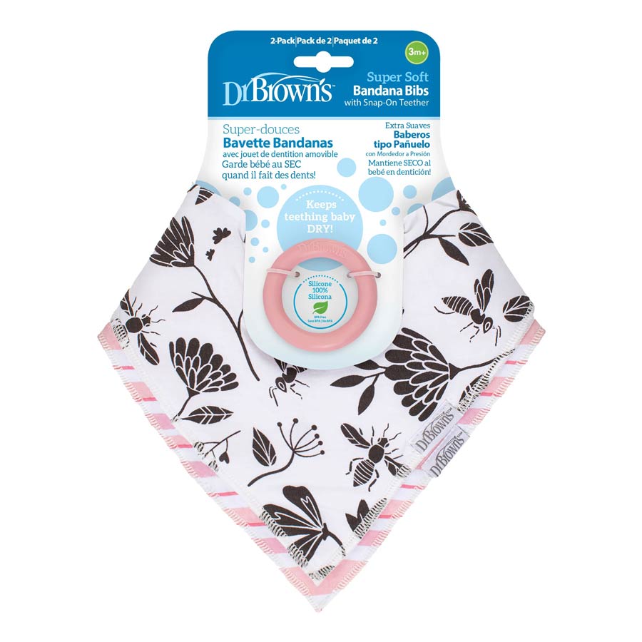 Dr Brown's Bandana Bib with Snap-On Teether, 2pk (3 Designs) - Pupsik Singapore