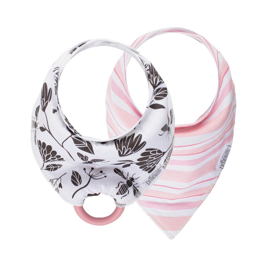 Dr Brown's Bandana Bib with Snap-On Teether, 2pk (3 Designs) - Pupsik Singapore