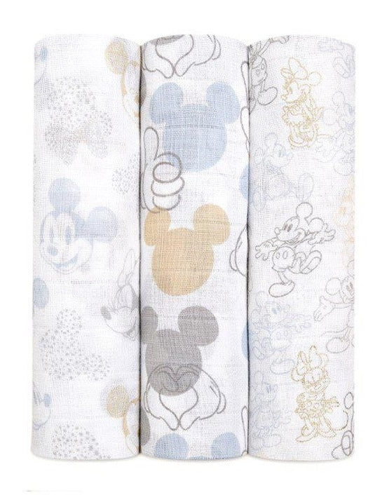 Aden Anais Classic Muslin Cotton Swaddle (47 x 47 in), 3pk - Mickey & Minnie