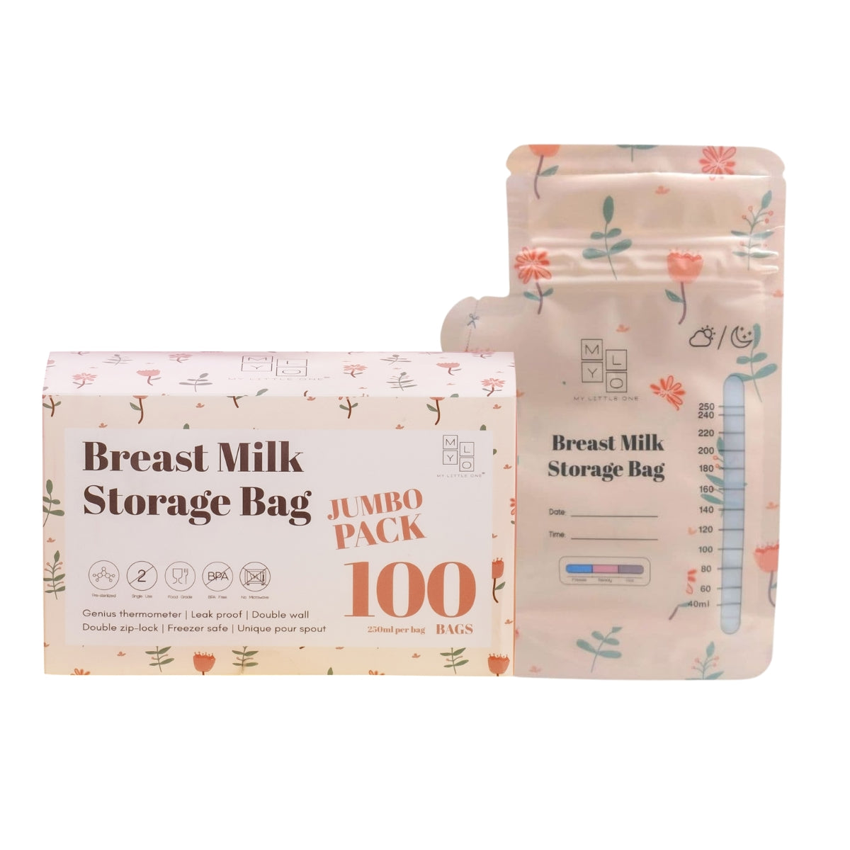 MyLO Breast Milk Storage Bags - Jumbo (250ml x 100pcs) - Exp 03/28