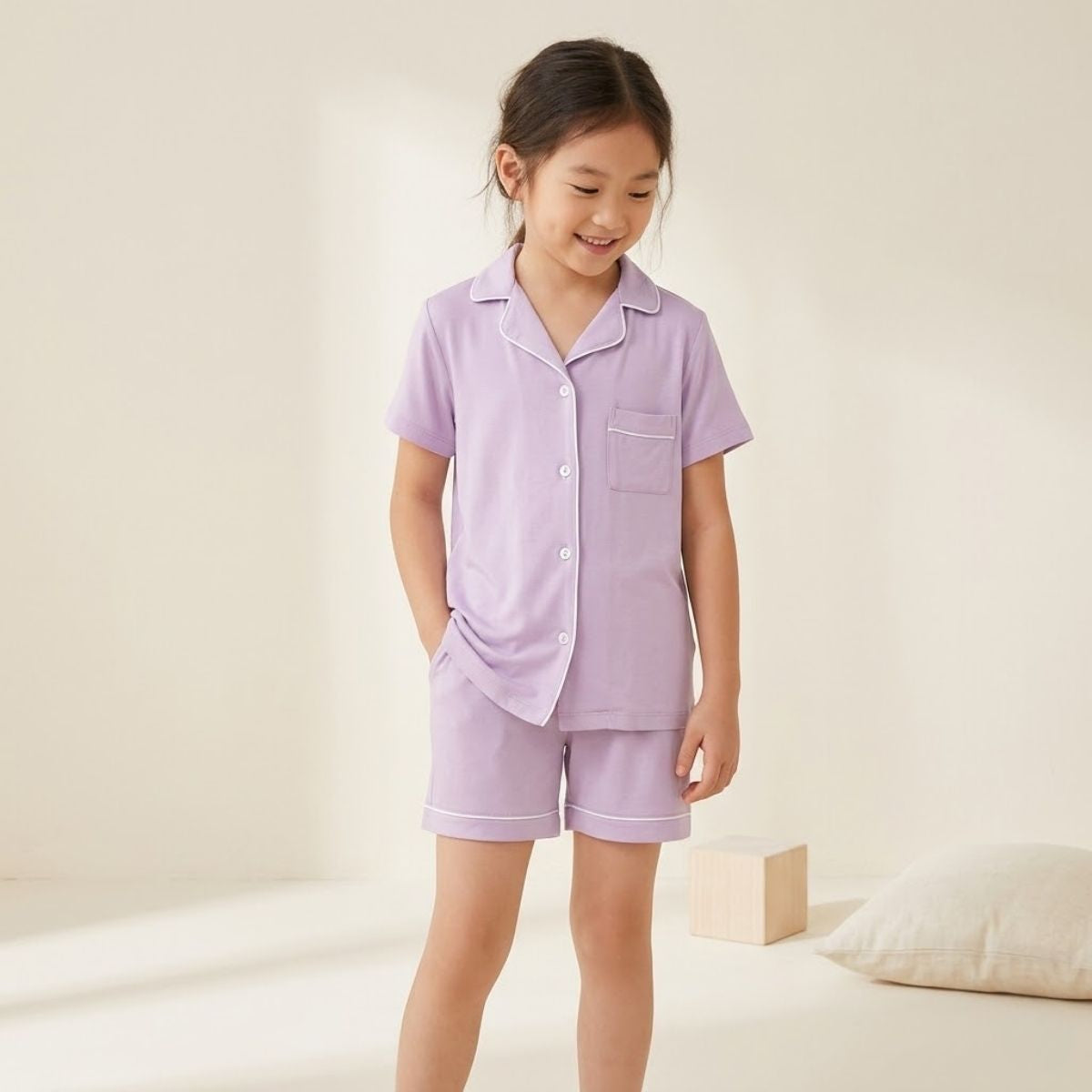 MPJ Kids Alaise Bamboo Pyjamas Short Set– Lilac (5 Sizes) - Pupsik Singapore