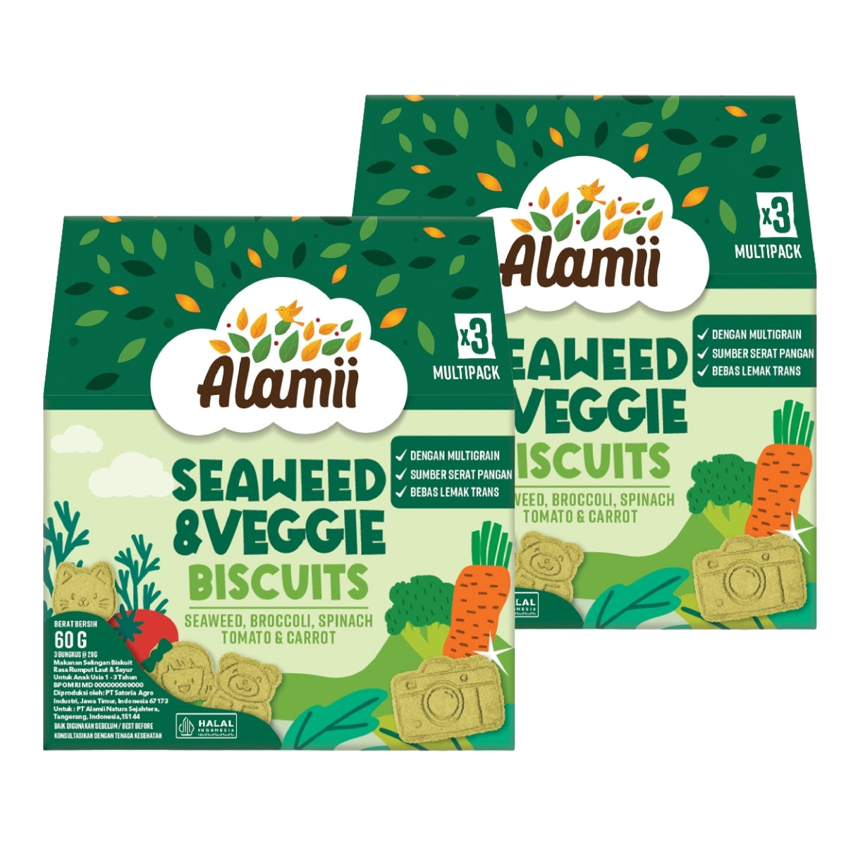 Alamii Multigrain Biscuits Seaweed & Veggie, 60g x 2pk (Exp 02/26)