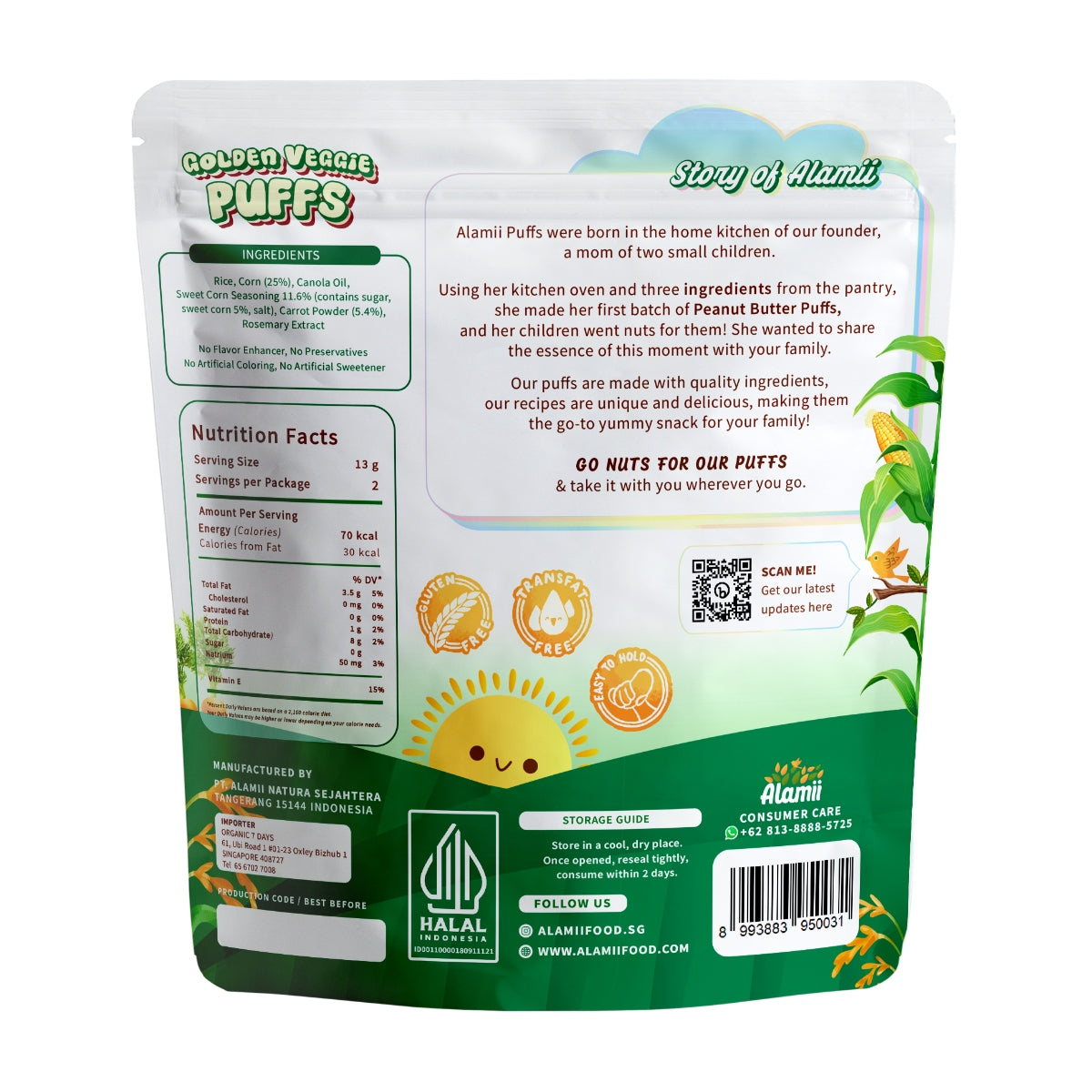 Alamii Golden Veggie Puffs, 25g x 2pk (Exp 02/26)