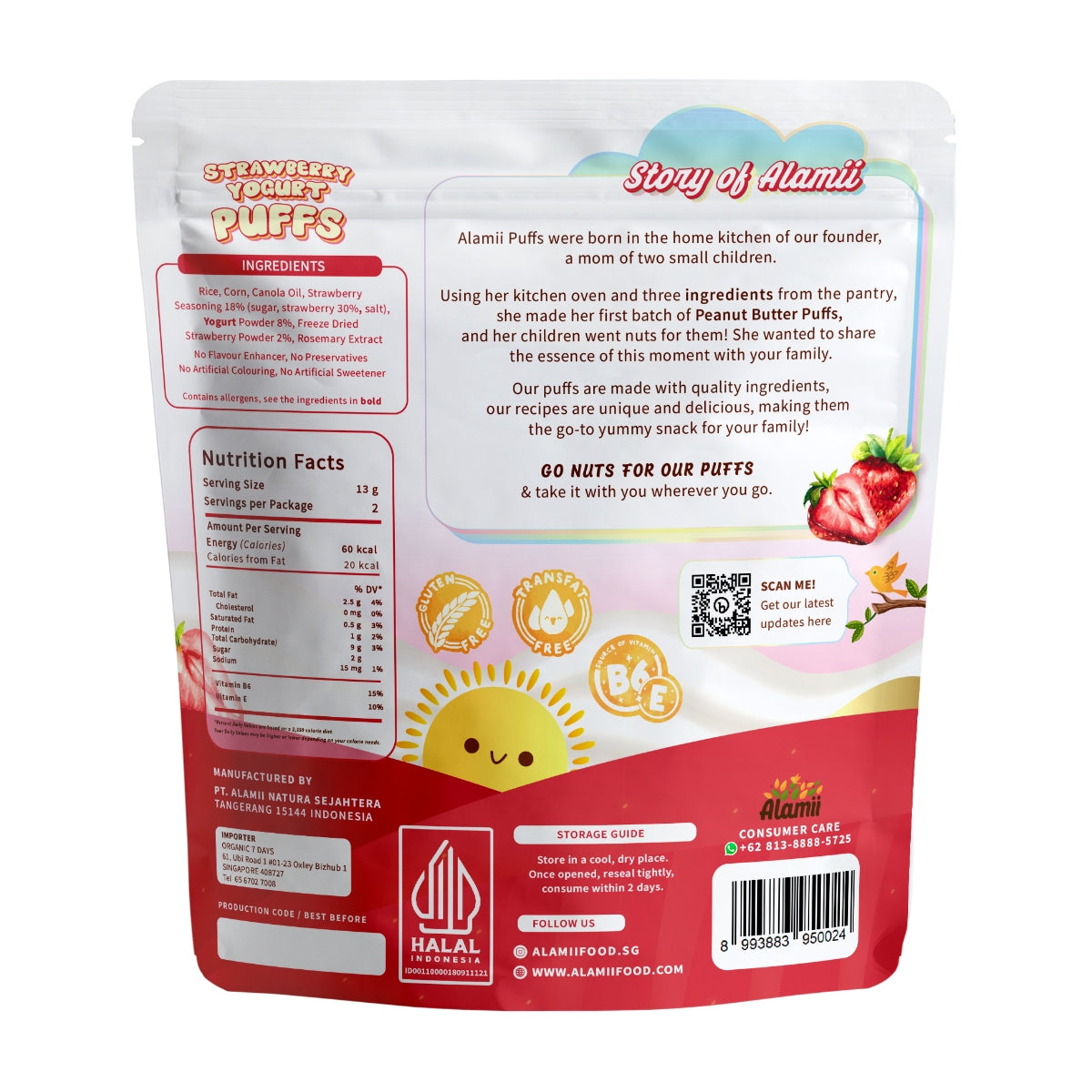Alamii Strawberry Yogurt Puffs, 25g x 2pk (Exp 02/26)