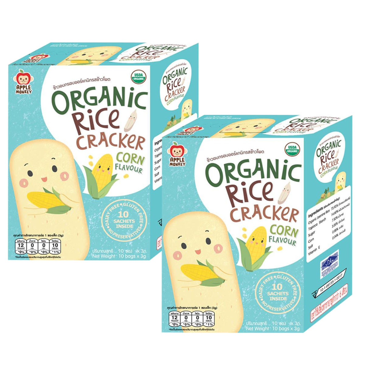 Apple Monkey Organic Rice Cracker, 2pk x 30g - Corn (Exp 01/26)