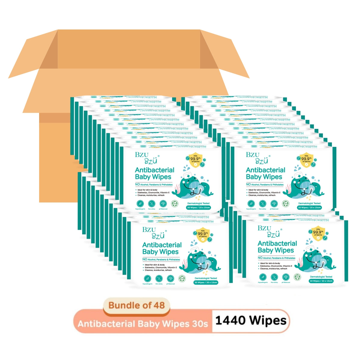 [Bundle] BZU BZU New Antibacterial Baby Wipes, 48 x 30s (Exp 03/27)