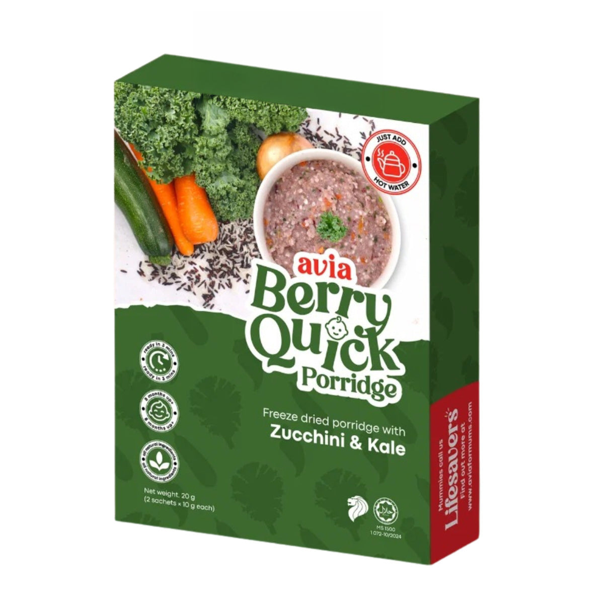 AVIA Berry Quick Porridge, 2pks/box - Zucchini & Kale (Exp 07/28) | SG Homemade