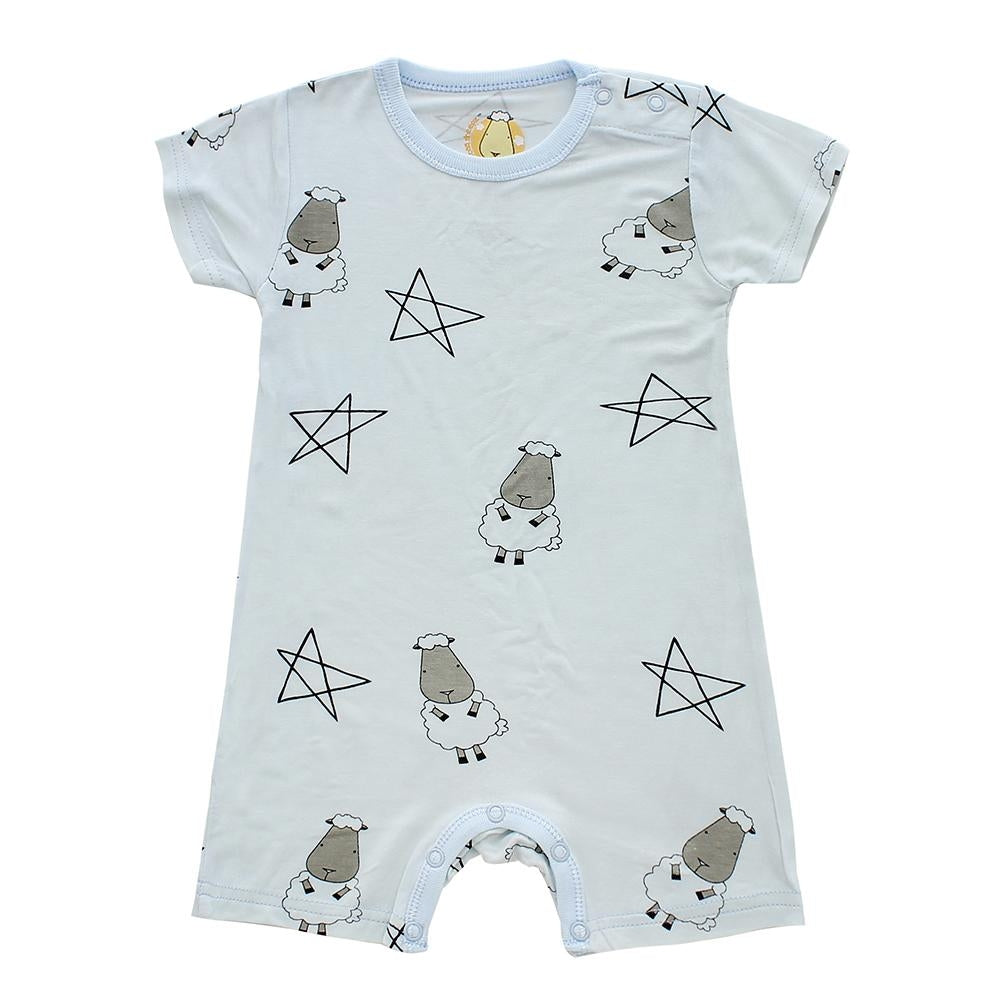 Baa Baa Sheepz Baby Short Sleeve Romper - Big Star & Sheep Blue (4 Sizes)