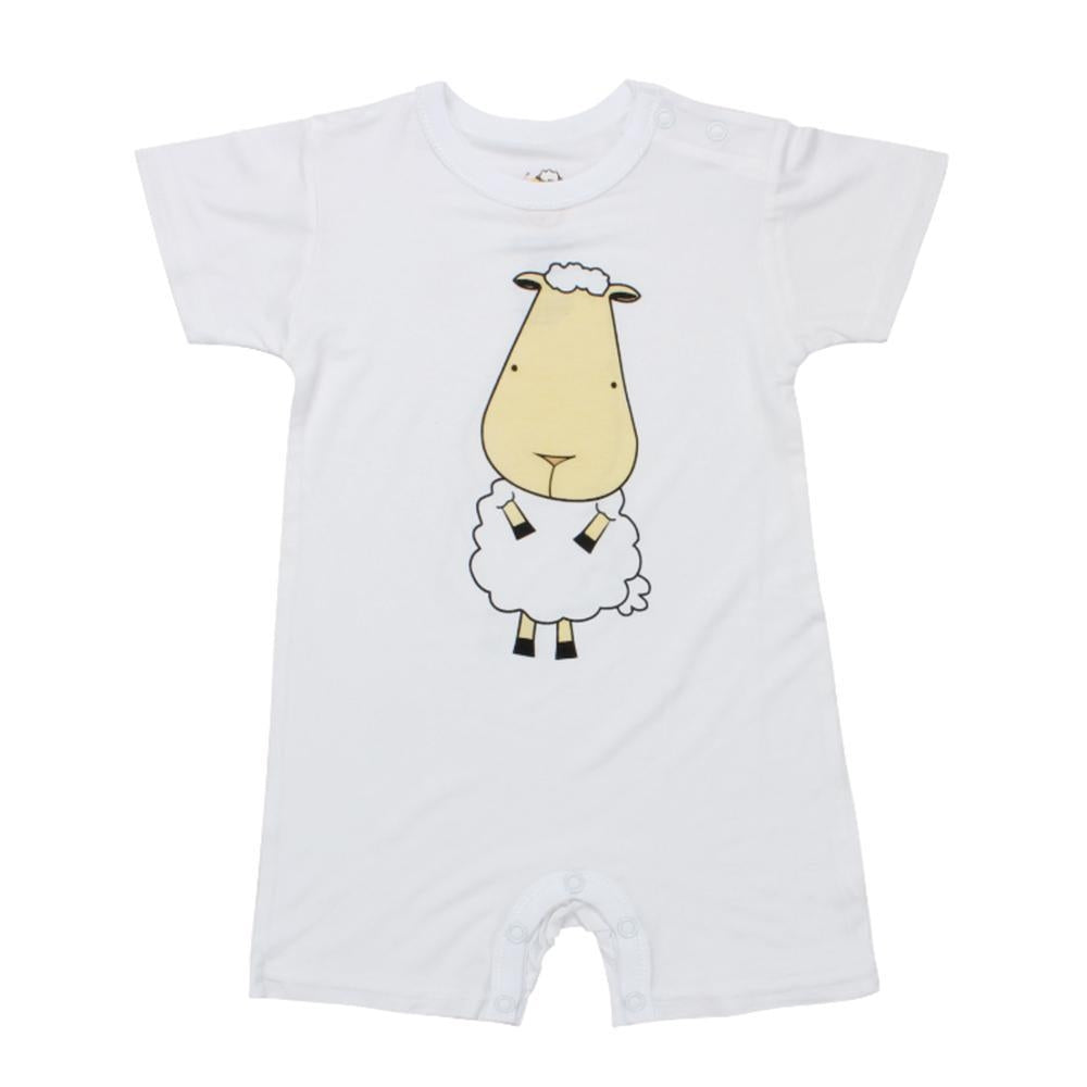 Baa Baa Sheepz Baby Short Sleeve Romper - Front & Back Sheep White (4 Sizes)