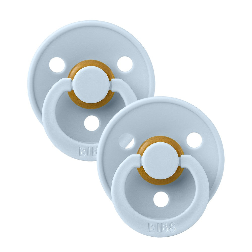 Bibs Round Colour Pacifier (2pk) - Baby Blue (2 Sizes) - Made in Denmark/EU