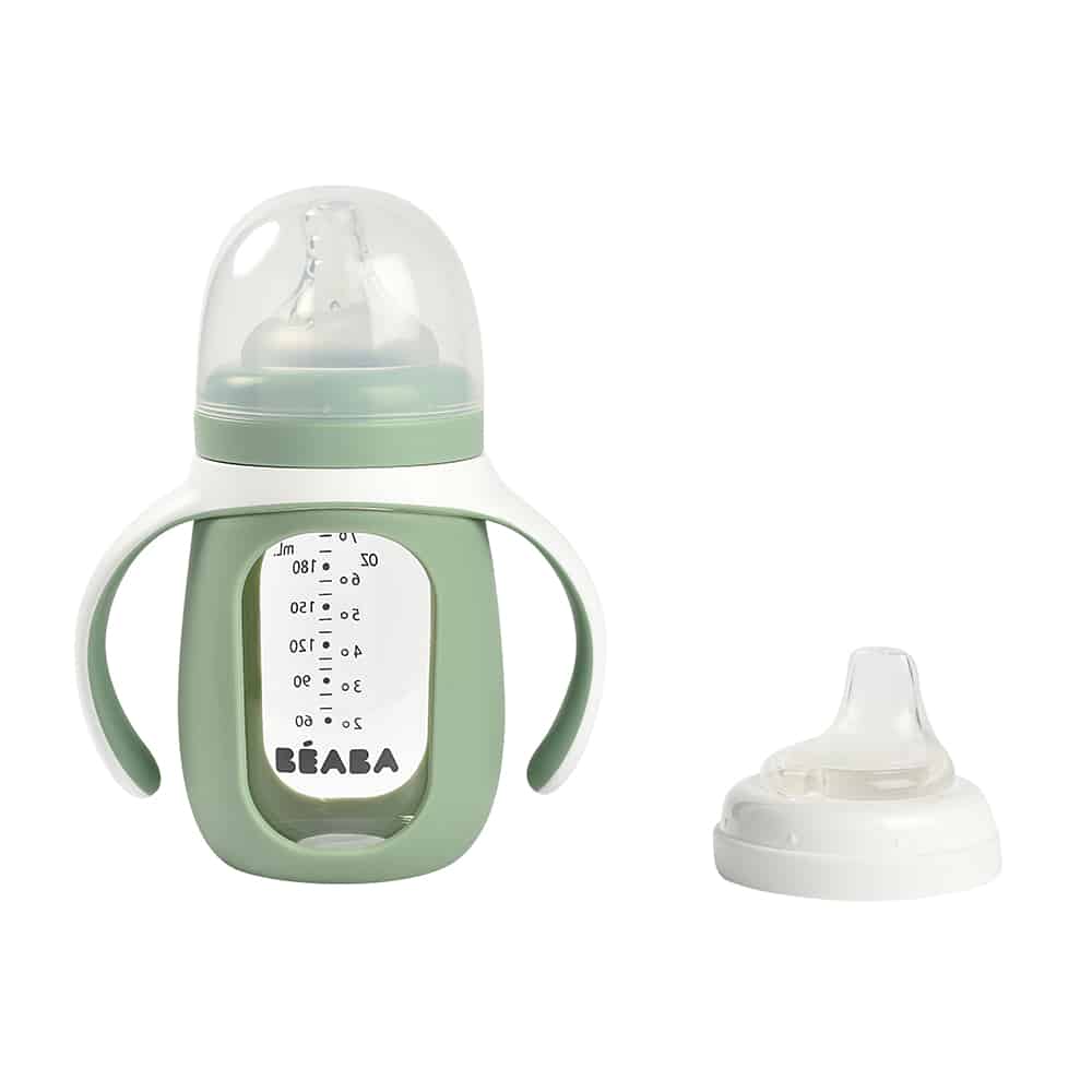 Beaba 2-in-1 Glass Training Cup with Silicone Sleeve, 210ml (4 Colors) - Pupsik Singapore