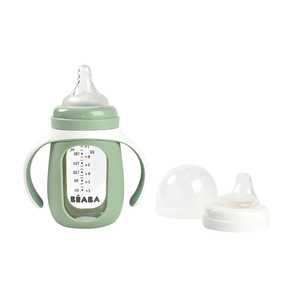 Beaba 2-in-1 Glass Training Cup with Silicone Sleeve, 210ml (4 Colors) - Pupsik Singapore