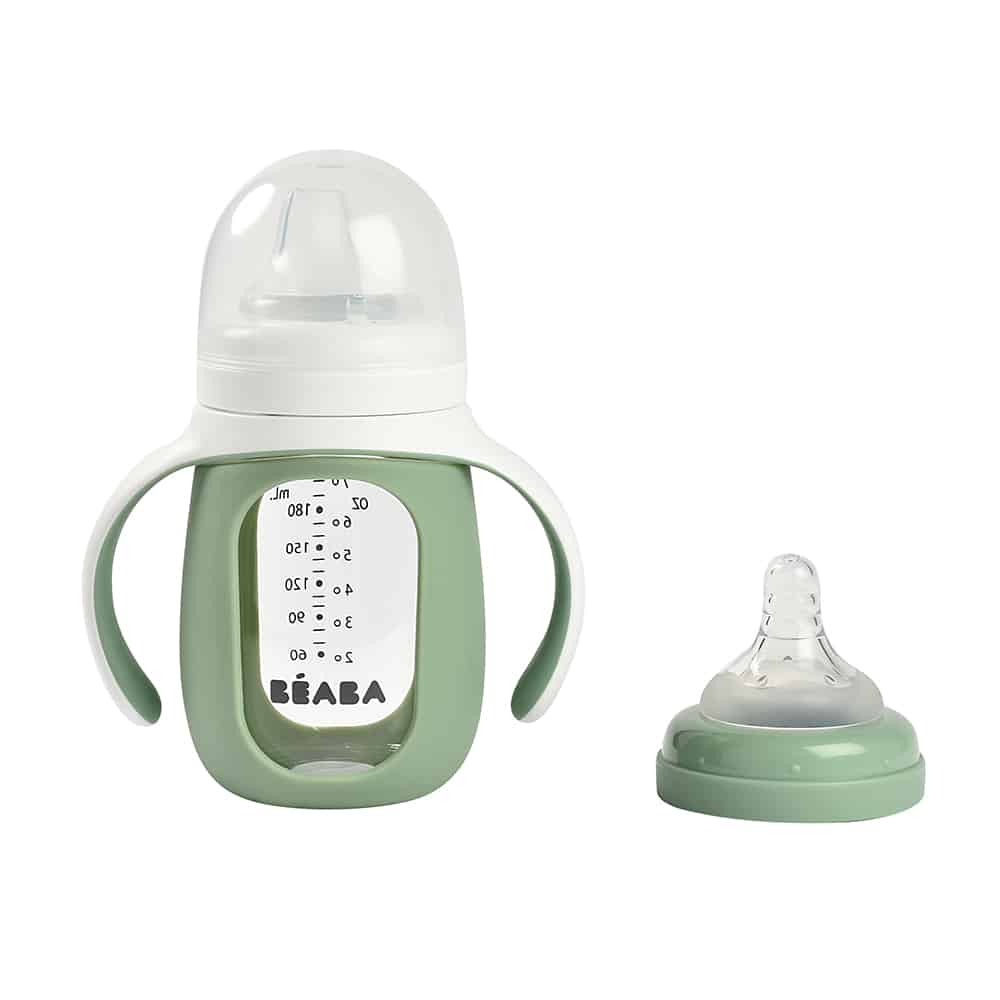 Beaba 2-in-1 Glass Training Cup with Silicone Sleeve, 210ml (4 Colors)